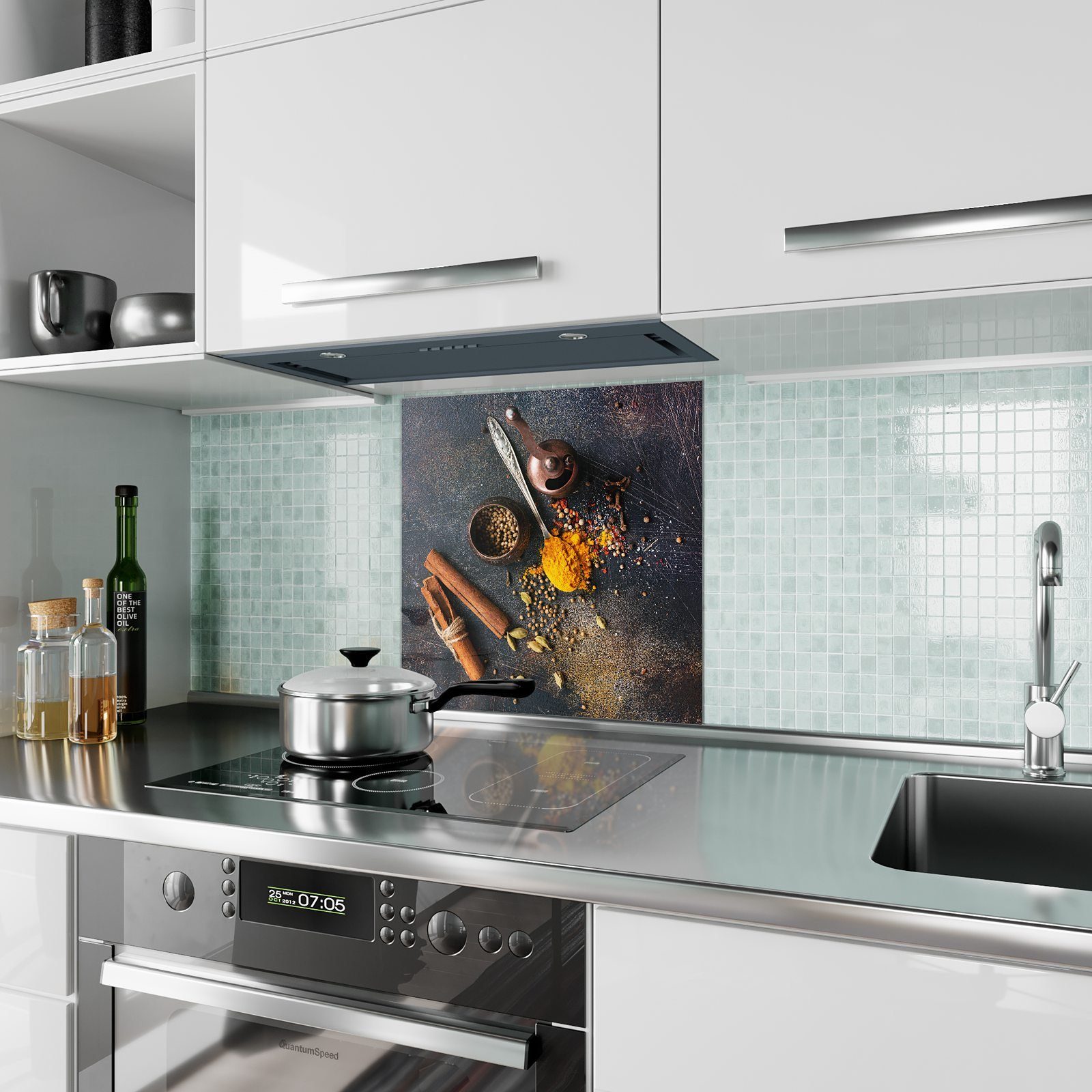 Primedeco Glas Gewürzaroma Spritzschutz Küchenrückwand Motiv mit Küchenrückwand