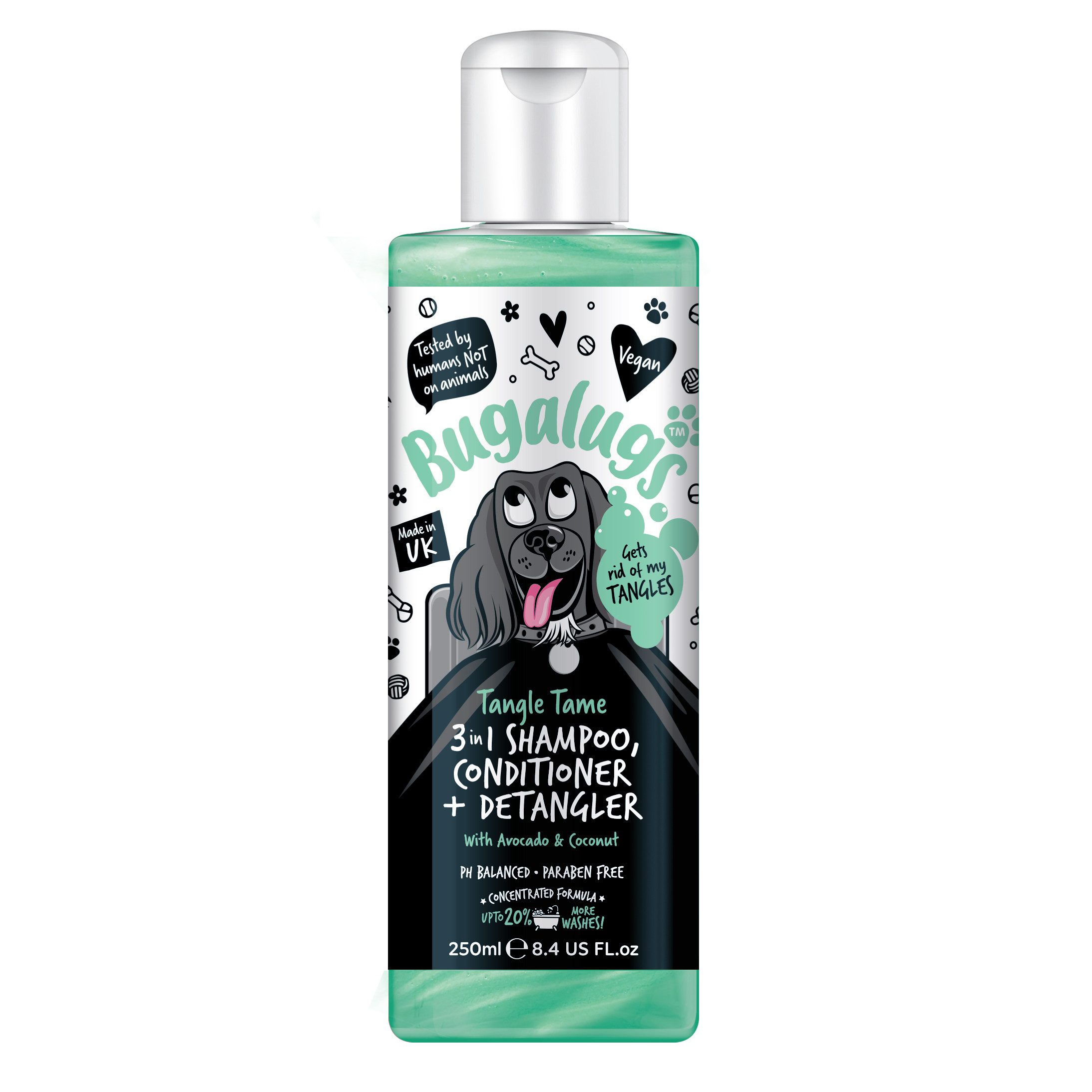 Tiershampoo Bugalugs Tangle Tame 3-in-1 Hundeshampoo, Pflegespülung & Entfilzer –