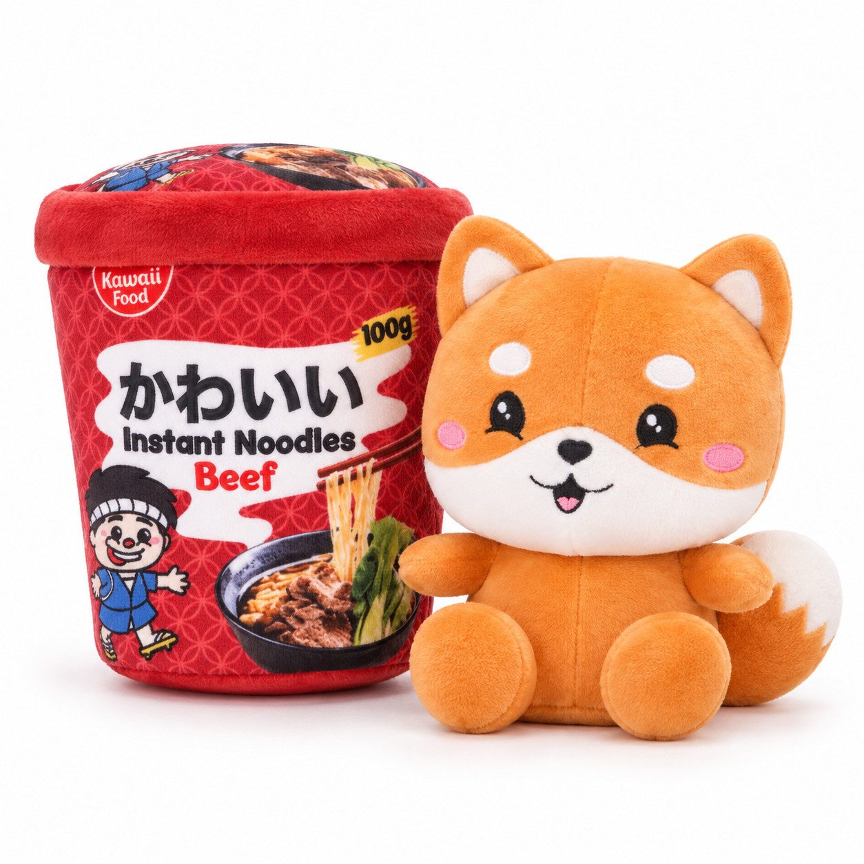 Kawaii Kuscheltier Kawaii Nudelbecher Plüsch Fuchs 17 cm (Set, 1-St., Geschenk-Set), Kawaii Plüsch-Nudelbecher mit Tierfigur