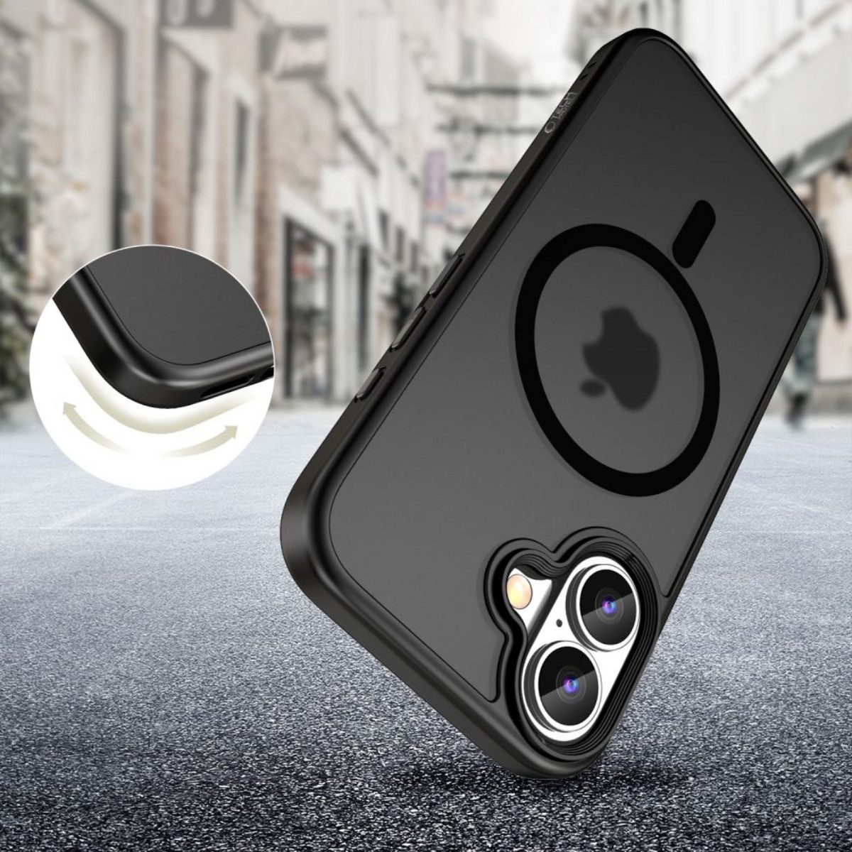 TECH PROTECT Handyhülle MagMat Schutzcase mit Magnetfunktion Kompatibel mit iPhone 16 Schwarz 6,1, Schlankes Schutzcase mit Magnetfunktion und rutschfester Oberfläche