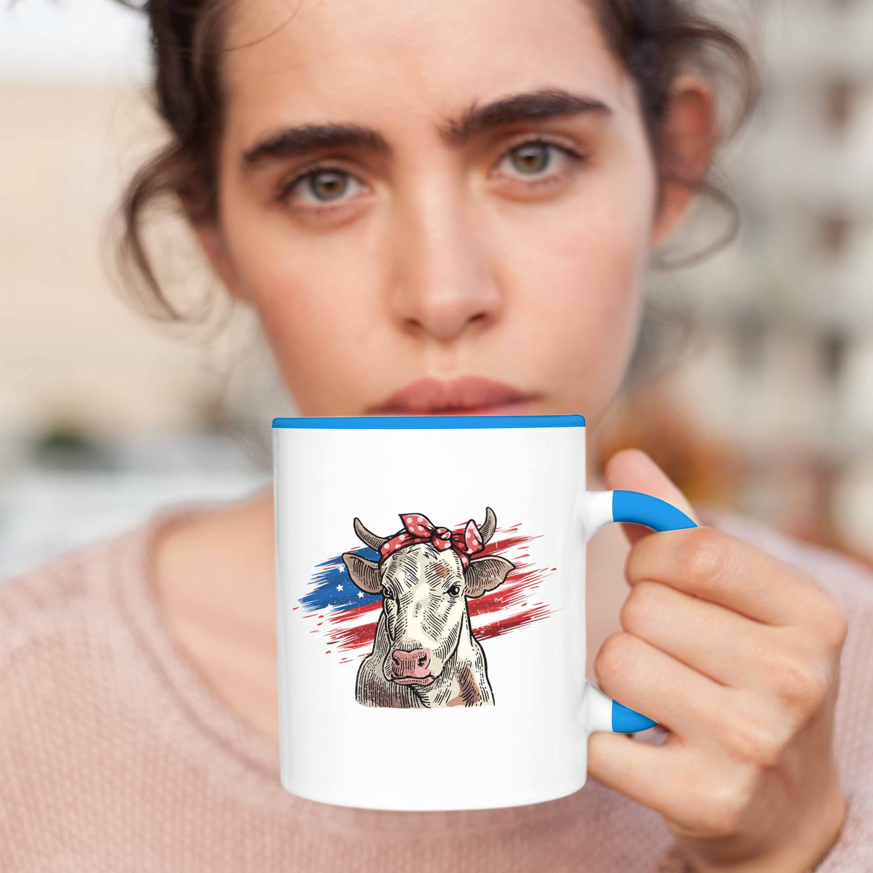 Kuh Trendation - Frauen Blau Geschenk Geschenkidee Amerikanische Landwirt Geburtstag Trendation Tasse Bauern Tasse für