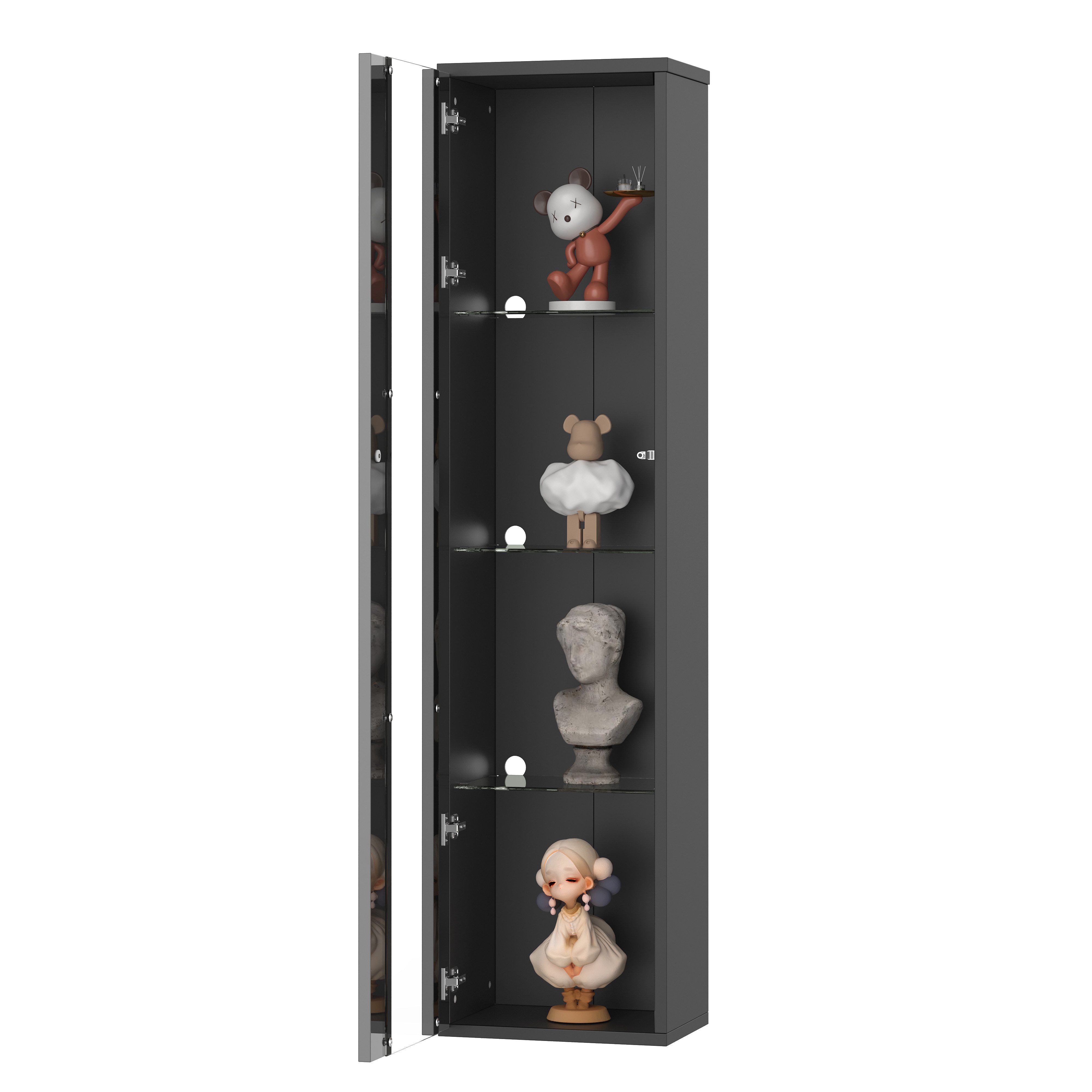 Fine Life Pro Eckvitrine Multifunktionale Vitrine 40x29x170cm Schwarz mit Glastrennwand