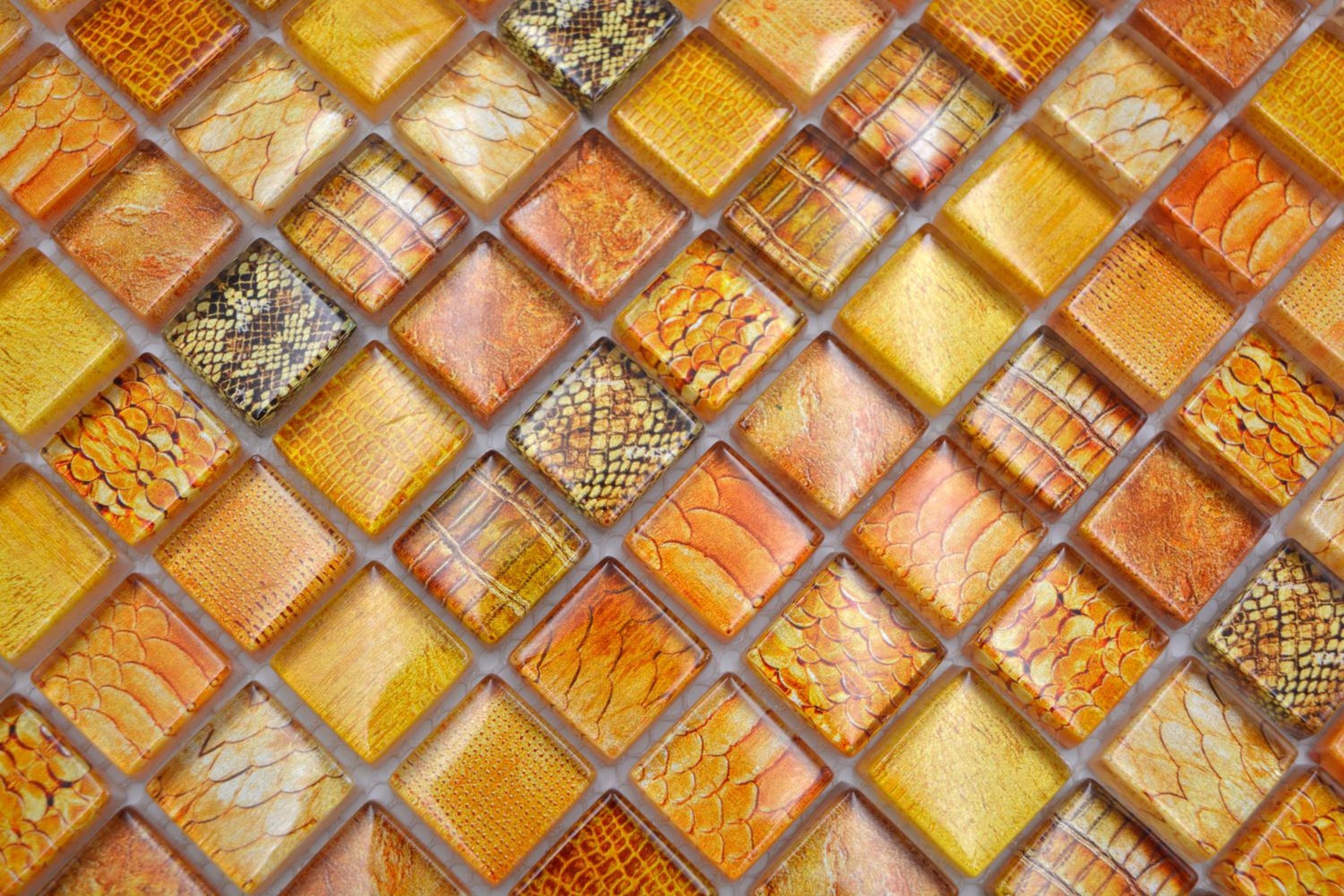 Thumbnail - Mosani Mosaikfliesen Glasmosaik Mosaikfliese orange glänzend Snake