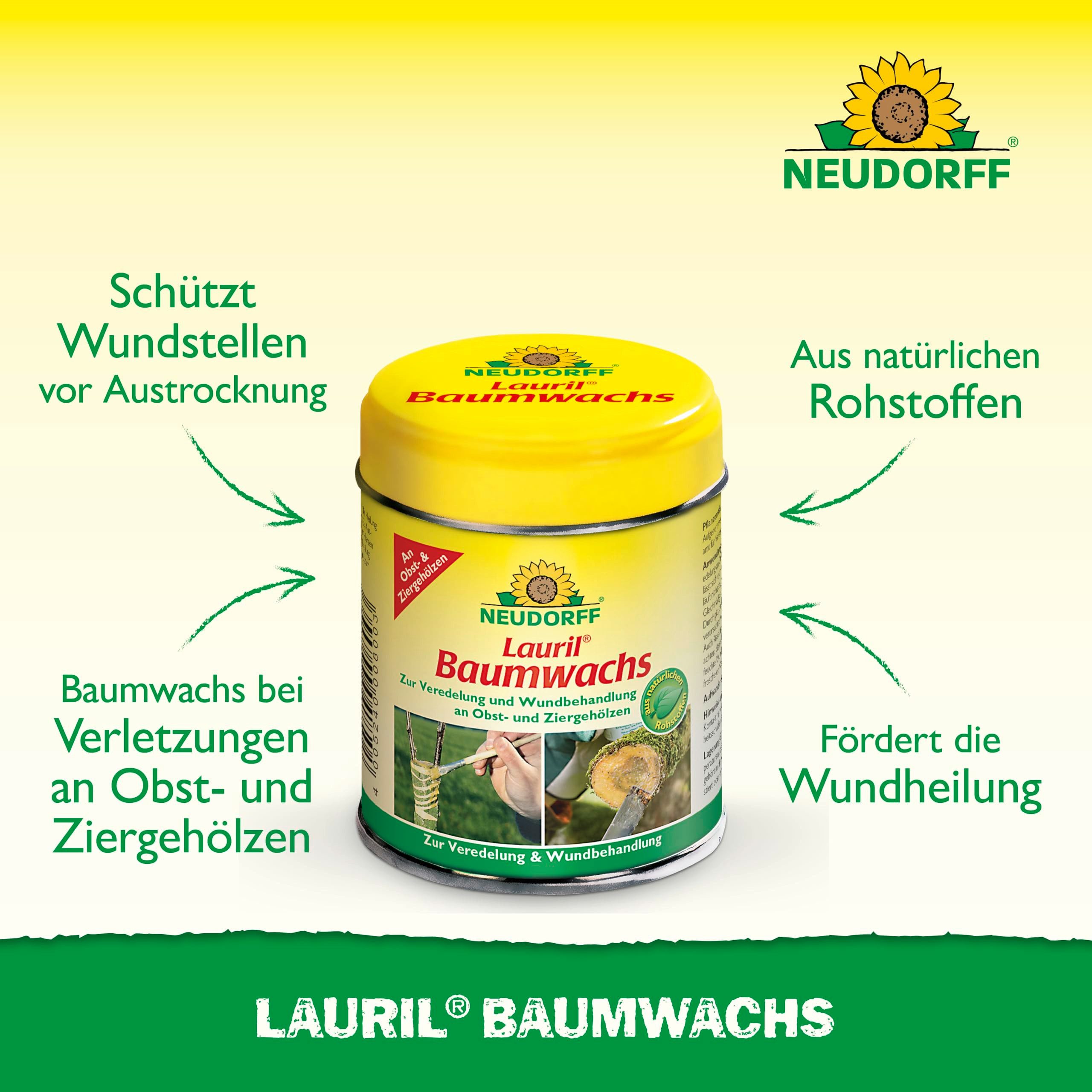 Neudorff Baumwachs Lauril Baumwachs 125 g, 125 g, aus natürlichen Rohstoffen, pflanzenverträglich, trocknet innerhalb von 24 Stunden, zur Veredelung und schnellen Wundheilung von Obst- und Ziergehölzen