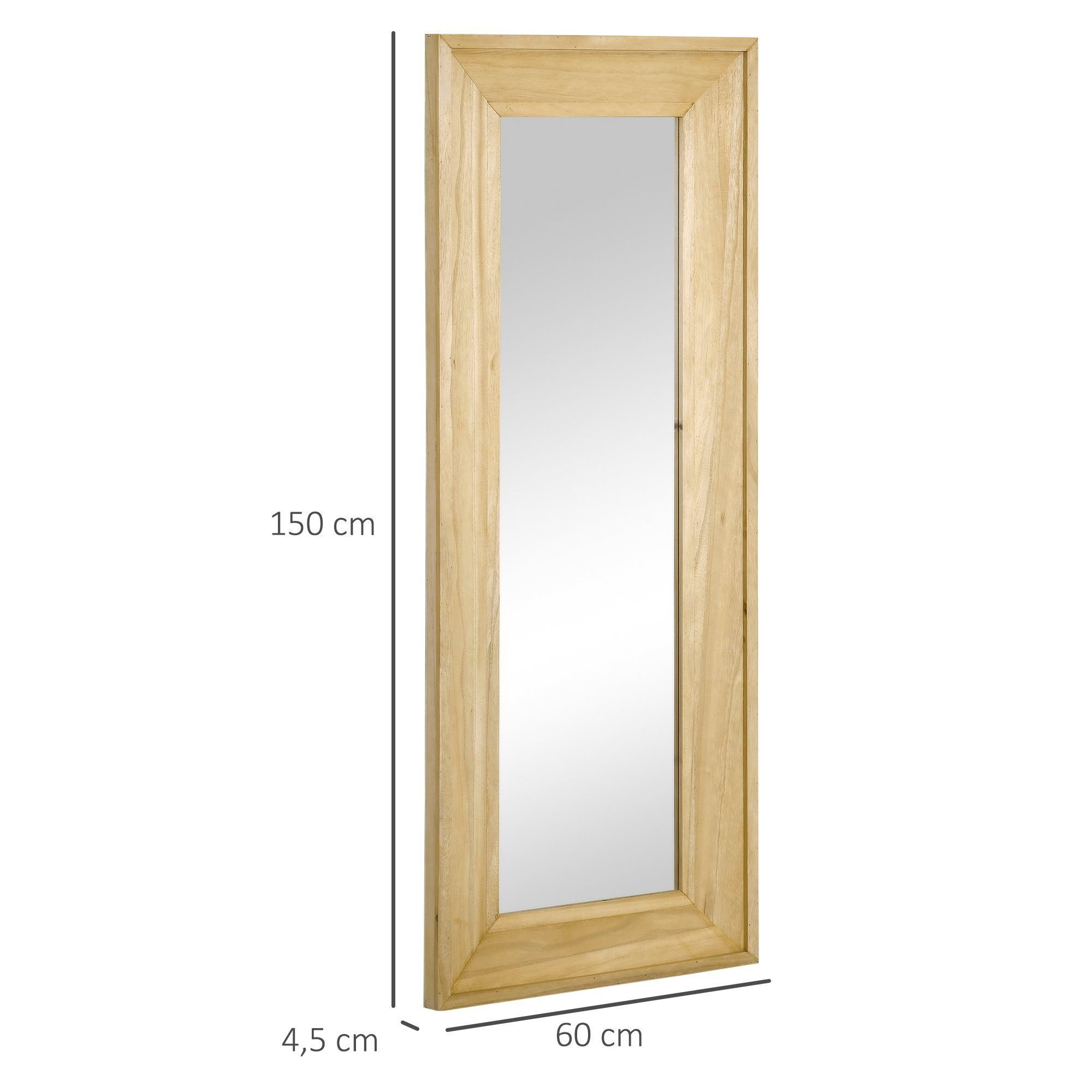 60 cm x Wandspiegel 4,5 Tannenholz x Holzrahmen Wandspiegel), Spiegelglas cm cm 1-St., (Set, 150 Mit 1 HOMCOM x Ganzkörperspiegel