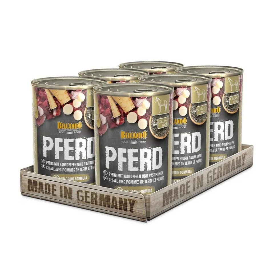 Belcando Pferd - hochwertiges, getreidefreies Nassfutter für sensible Hunde 6x400g, Nassfutter für: Hunde
