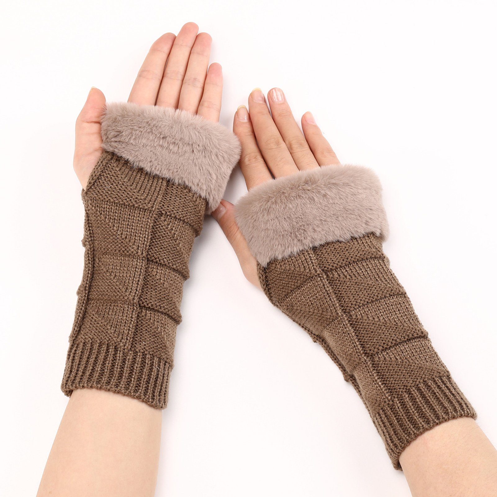 Rutaqian Strickhandschuhe 1 Paar Weicher Strick Handschuhe Ohne Finger, Handschuhe Für Mädchen Einfarbig, Gestrickt, Dreiecksmuster