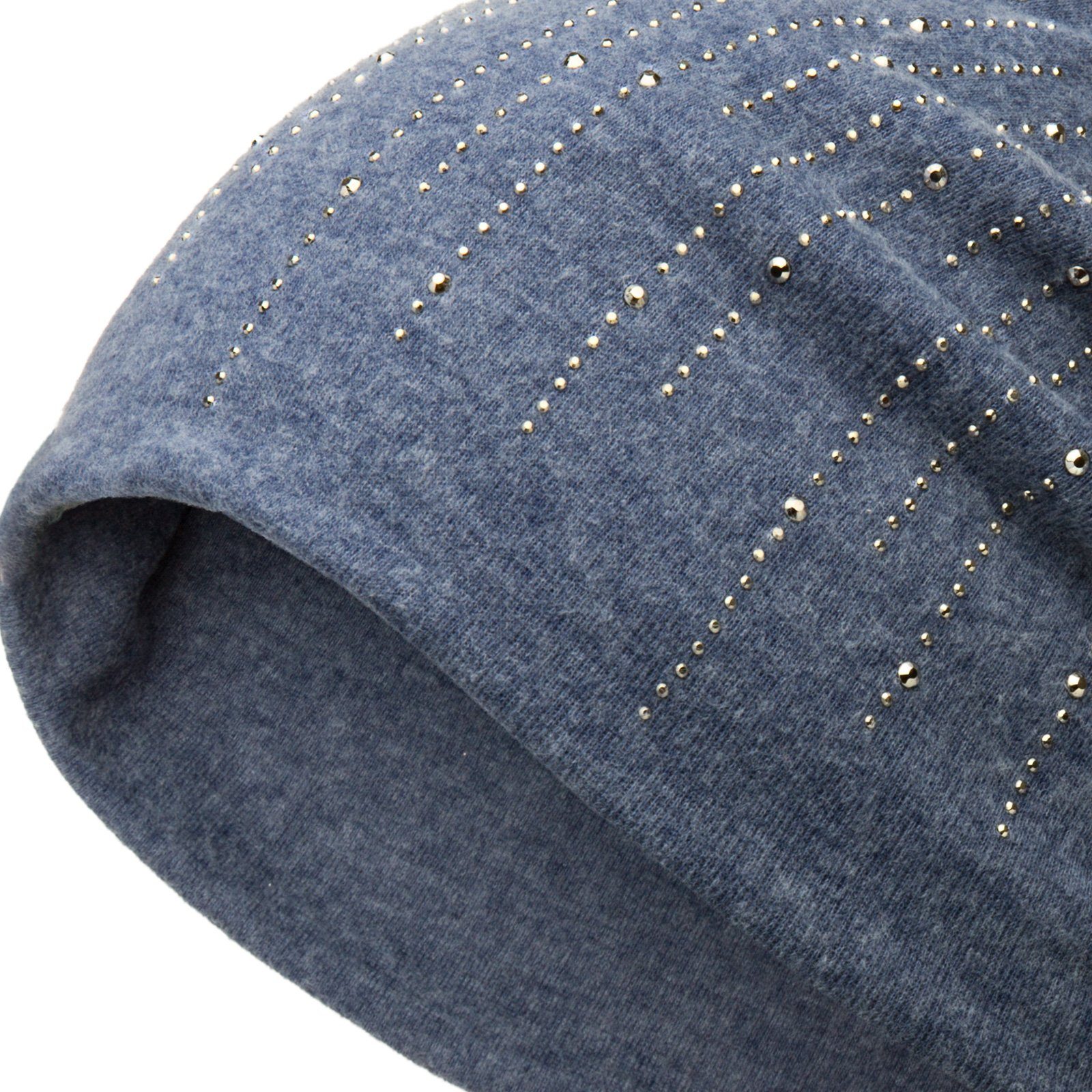 Mütze Beanie MU142 jeans Strass Caspar Streifen und Stoff stylischen Flanell warmem mit Beanie blau