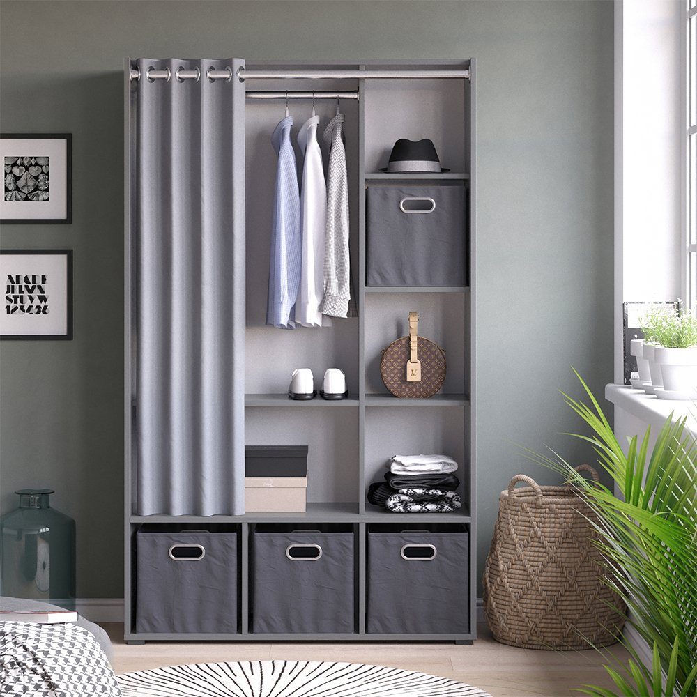 Vicco Kleiderschrank Luigi, Grau, 105.8 x 178.1 cm Mit Faltboxen (grau) günstig online kaufen