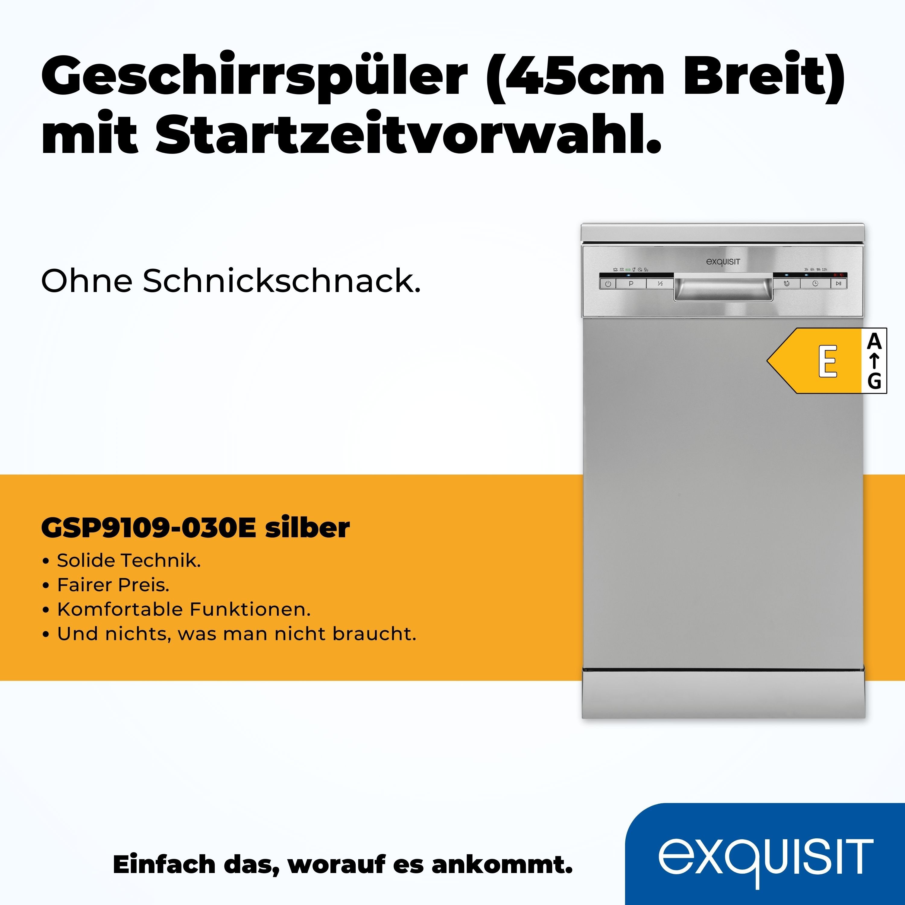 exquisit Standgeschirrspüler GSP9109-030E, 9 Maßgedecke, Kompakt und ideal für kleine, schmale Nischen, kleine(Single)Haushalte