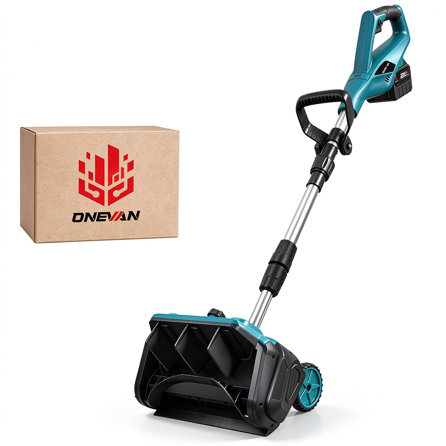 ONEVAN Akku-Schneefräse 1000W bürstenloser Motor, 2500 U/min, kabellose Elektro-Schneeschaufel, 33 cm Arbeitsbreite, (ohne Akku), 32 cm Arbeitsbreite, verstellbare Richtungsplatte, Teleskopstange