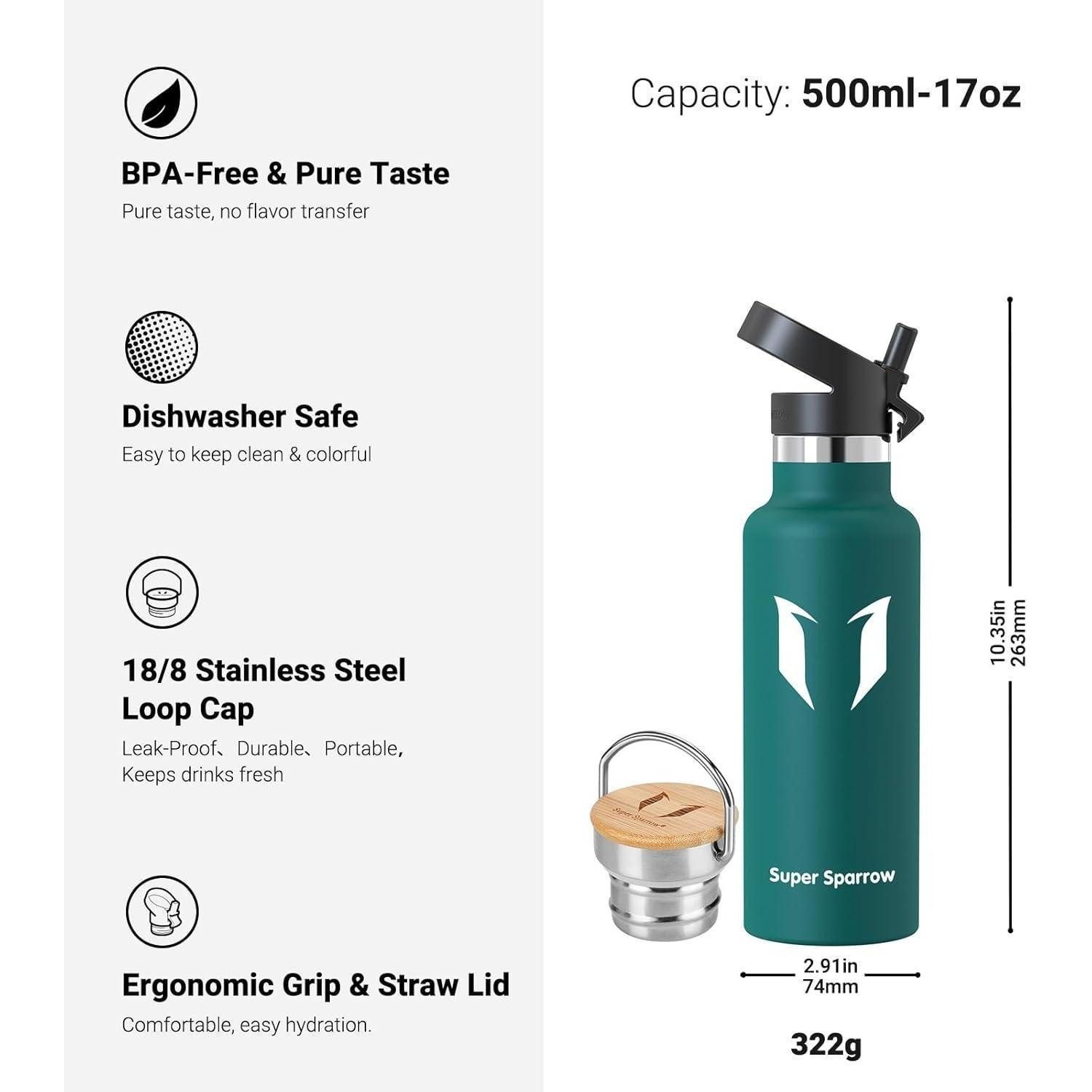 LuxusKollektion Thermoflasche Trinkflasche Edelstahl Auslaufsicher BPAfrei 500 ml Dunkelgrün