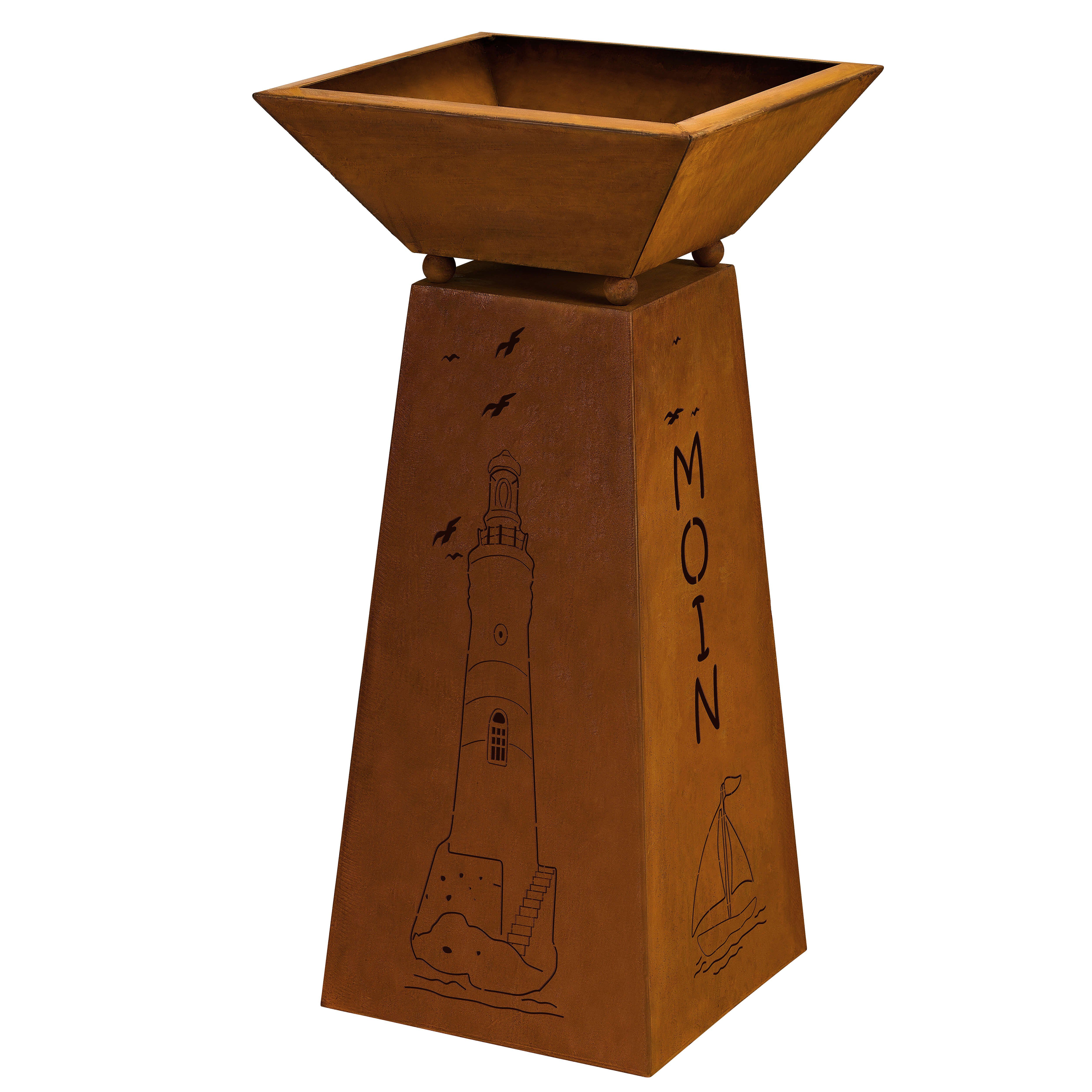 Rostikal Blumenständer Gartendeko Maritim Leuchtturm 72 cm Dekosäule (Set, Säule mit Schale), echter Rost