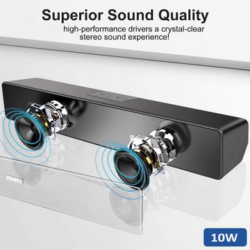 GOOLOO HiFi-Klang Computer Soundbar, Tragbarer Musikbox mit 3D-Stereo-Sound Bluetooth-Lautsprecher (USB-betrieben, 3,5 mm AUX Anschluss, für PC, Desktop, Laptop)