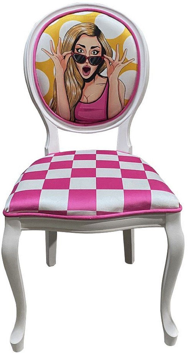 Casa Padrino Esszimmerstuhl Barock Esszimmer Stuhl Rosa / Mehrfarbig / Weiß - Handgefertigter Antik Stil Stuhl mit Design - Esszimmer Möbel im Barockstil