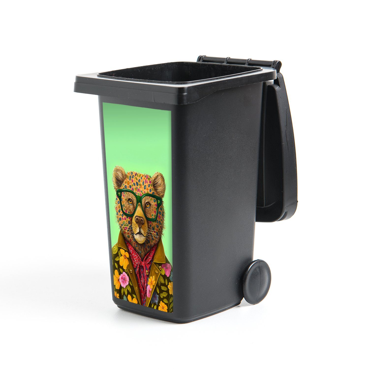 Sticker, Tier Bär (1 MuchoWow Brillen Farben - Container, St), Abfalbehälter - Mülltonne, Mülleimer-aufkleber, - Wandsticker Blumen -