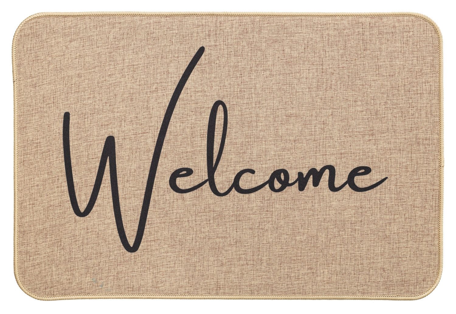 HAMAT Fußmatte ARCADE, 60 x 40 cm, Beige, Schwarz, Polypropylen, rechteckig, Gummi, mit Schriftzug
