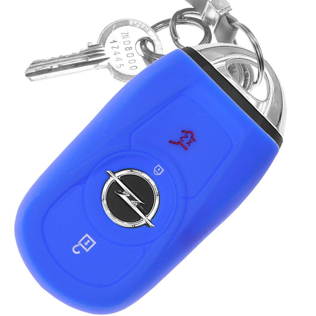 mt-key Schlüsseltasche Autoschlüssel Softcase Silikon Schutzhülle Blau, für OPEL Astra K Insignia B Corsa E Zafira GTC Mokka X 3 Knopf KEYLESS