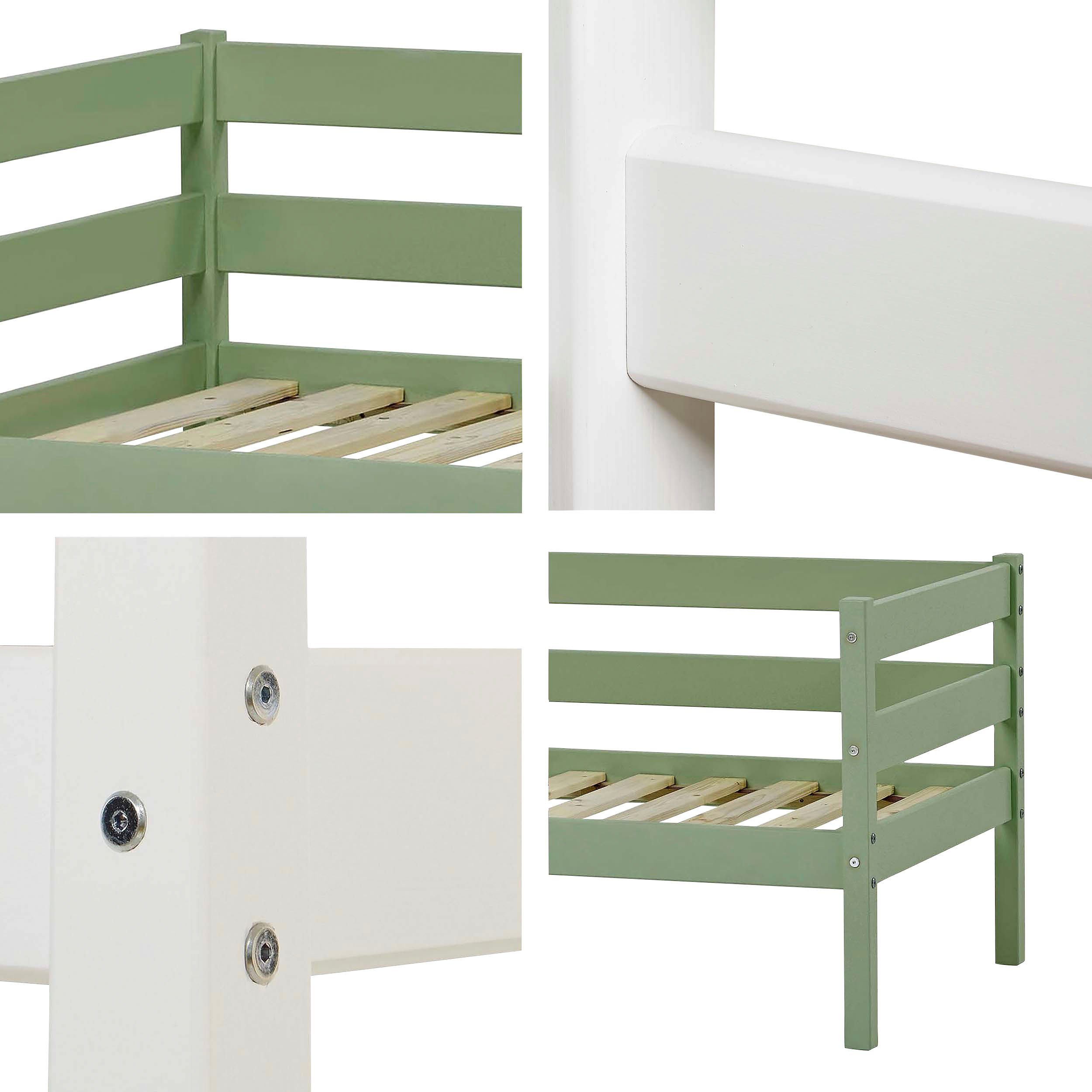 (Set), 8 Hoppekids mit und Matratze Einzelbett Green mit ECO Absturzsicherung in wahlweise Rollrost Comfort Pale Farben,