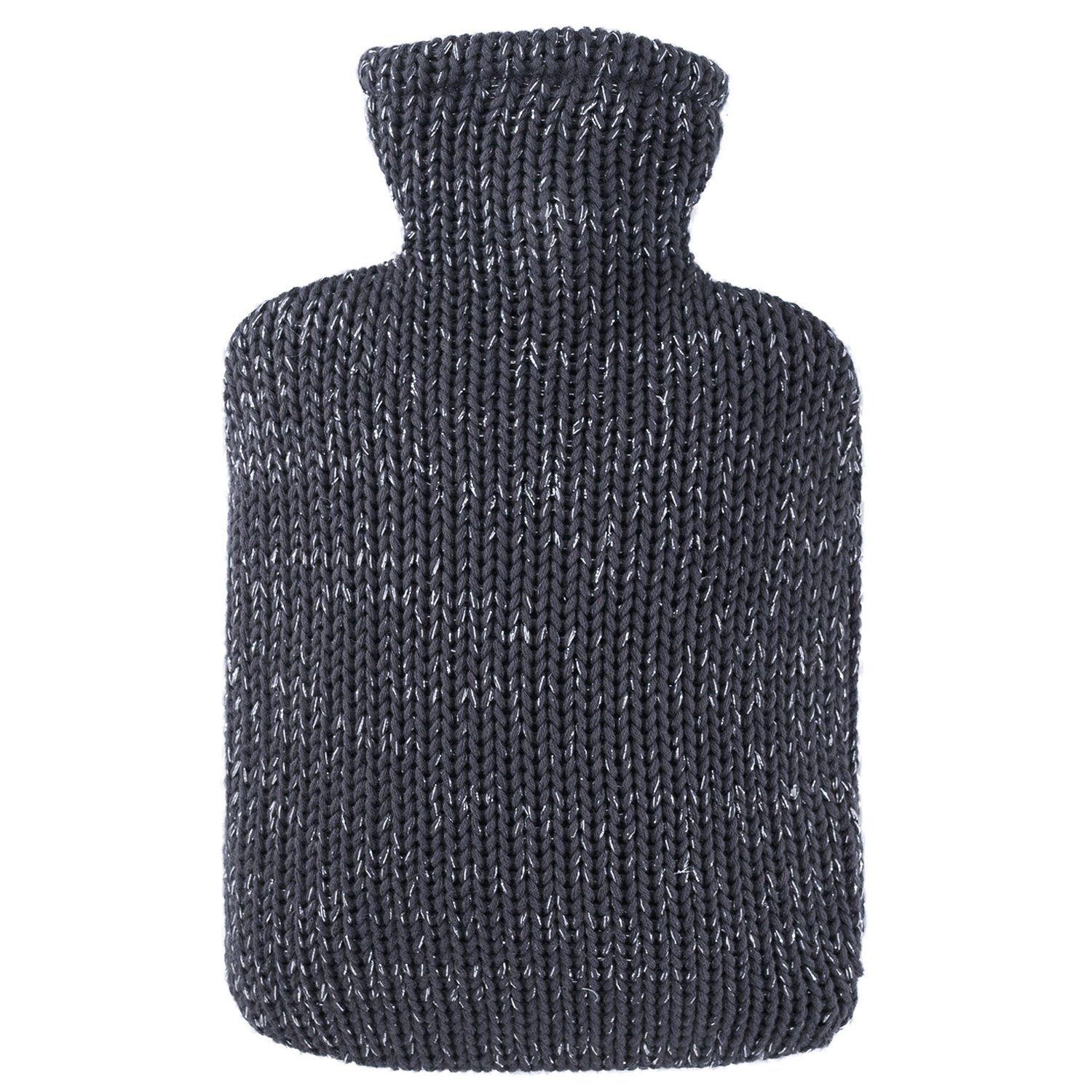 Hugo Frosch Wärmflasche Klassik 1,8 l mit Strickbezug Lurex, Made in Germany - anthrazit-silber