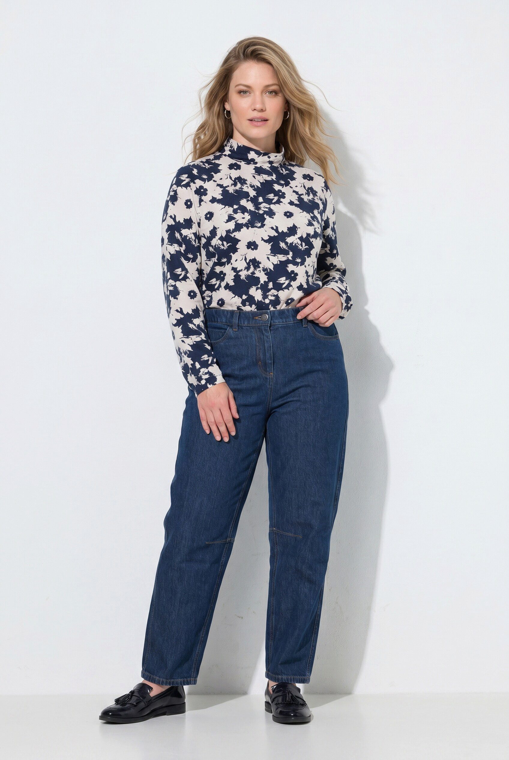 Ulla Popken 5-Pocket-Jeans Barrel-Jeans Komfortbund Biobaumwolle