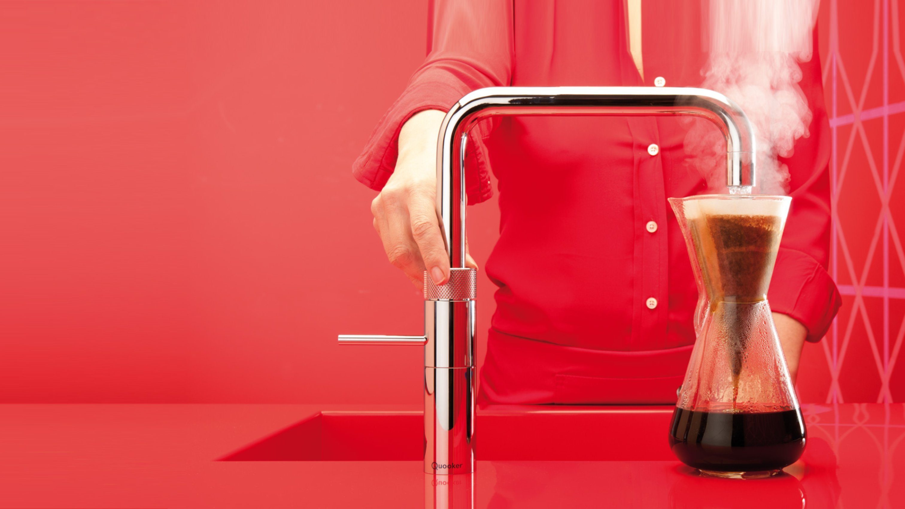 QUOOKER Küchenarmatur QUOOKER FUSION SQUARE Chrom COMBI+ B mit CUBE 2 (22+FSCHRCUBE) (2-St) 100°C Kochendwasserhahn mit Trinkwassersystem