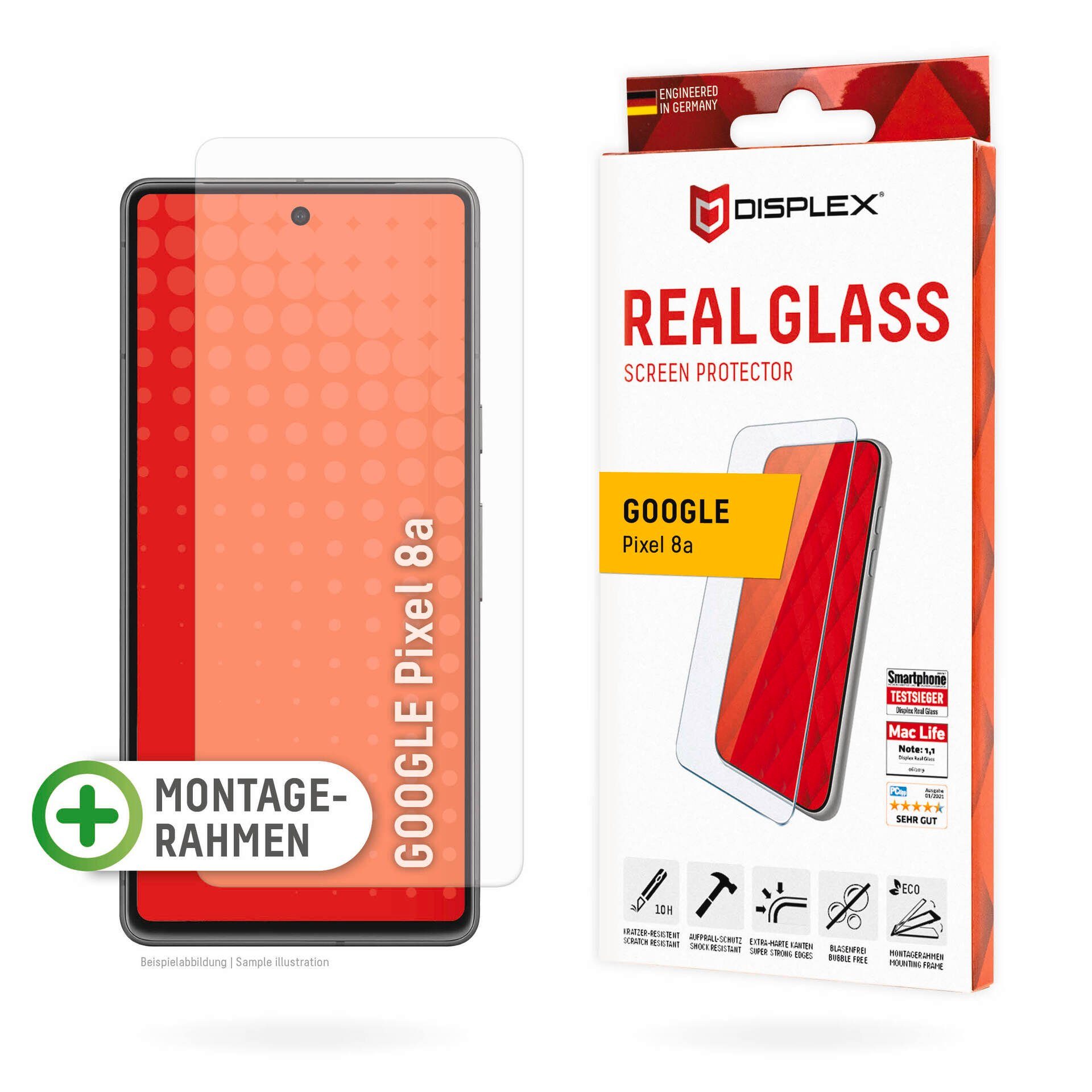 Displex Real Glass für Google Pixel 8a, Displayschutzglas, Displayschutzfolie Displayschutz kratzer-resistent 10H splitterfest