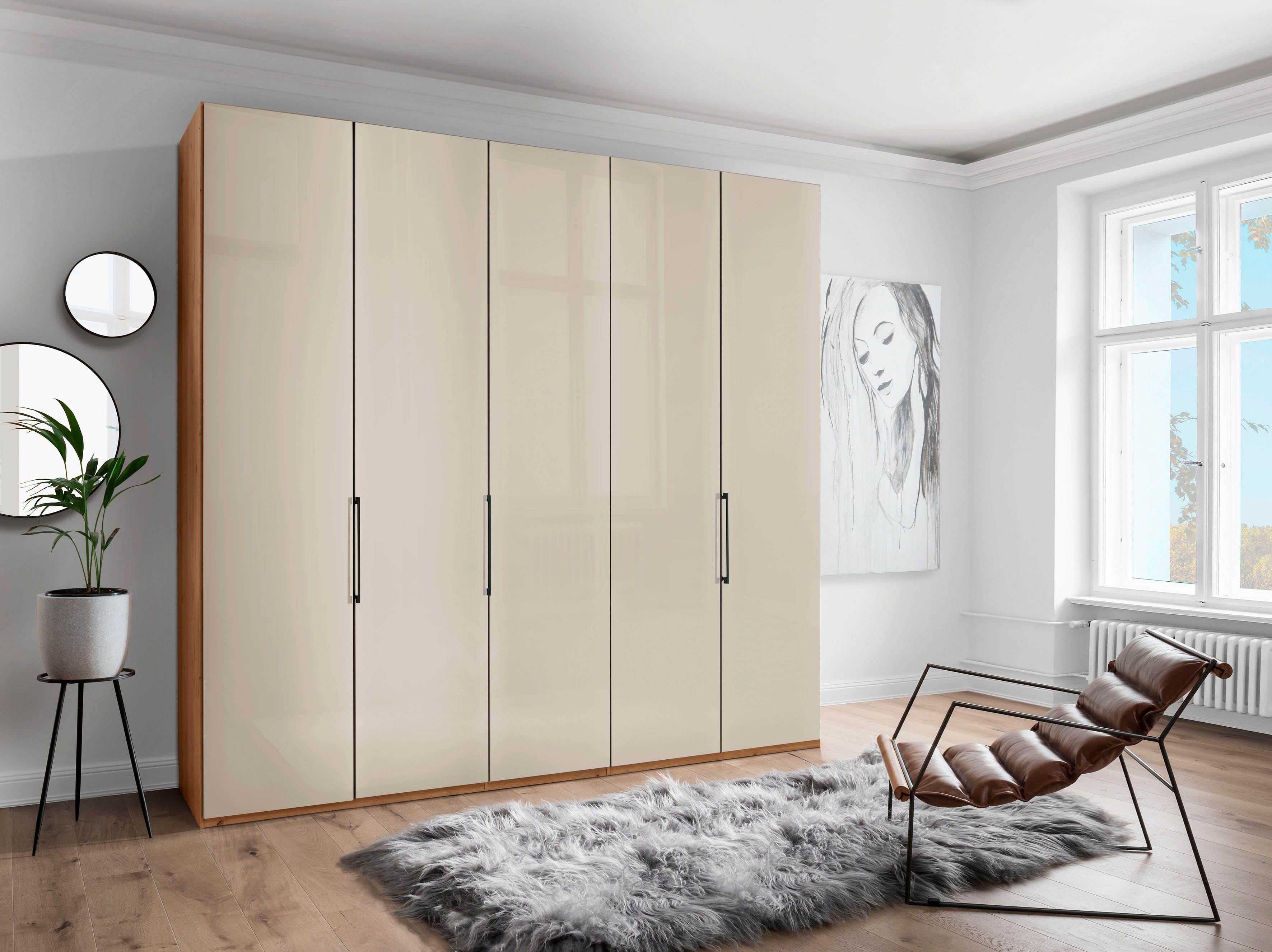 WIEMANN Kleiderschrank Monaco, Kleiderschrank, Schrank, Wäscheschrank, mit edler Glasfront (2 Breiten, 2 Höhen 216/236 cm auswählbar, MADE IN GERMANY) hochwertigen Beschläge inkl. Türdämpfung, variable Inneneinteilung