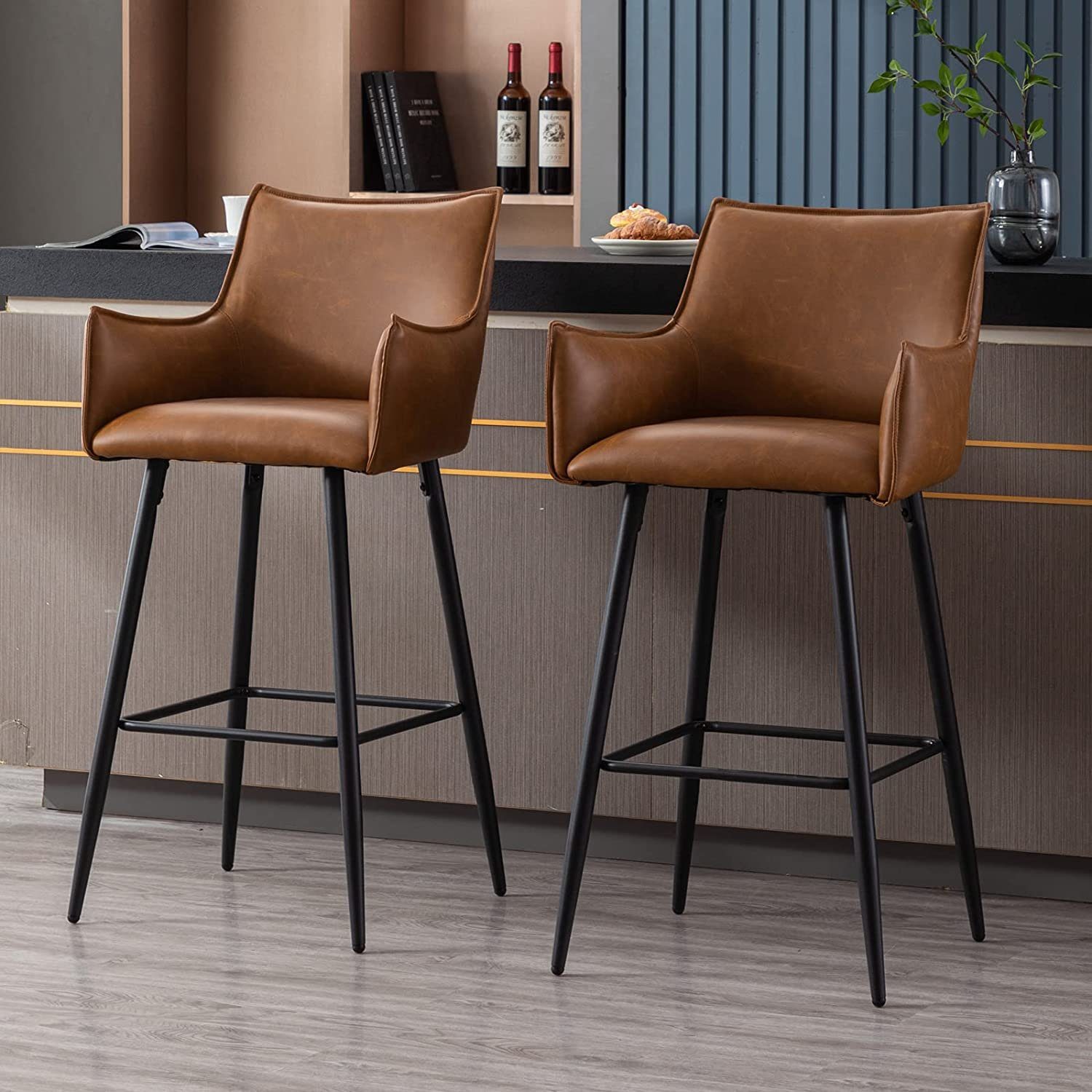 CLP 2er Set Barhocker Cork Kunstleder I Thekenhocker Höhenverstellbar I Barstuhl Mit Fußstütze 360° Drehbar I Tresenhocker Mit Trompetenfuß, Farbe:grau, Gestell Farbe:Chrom