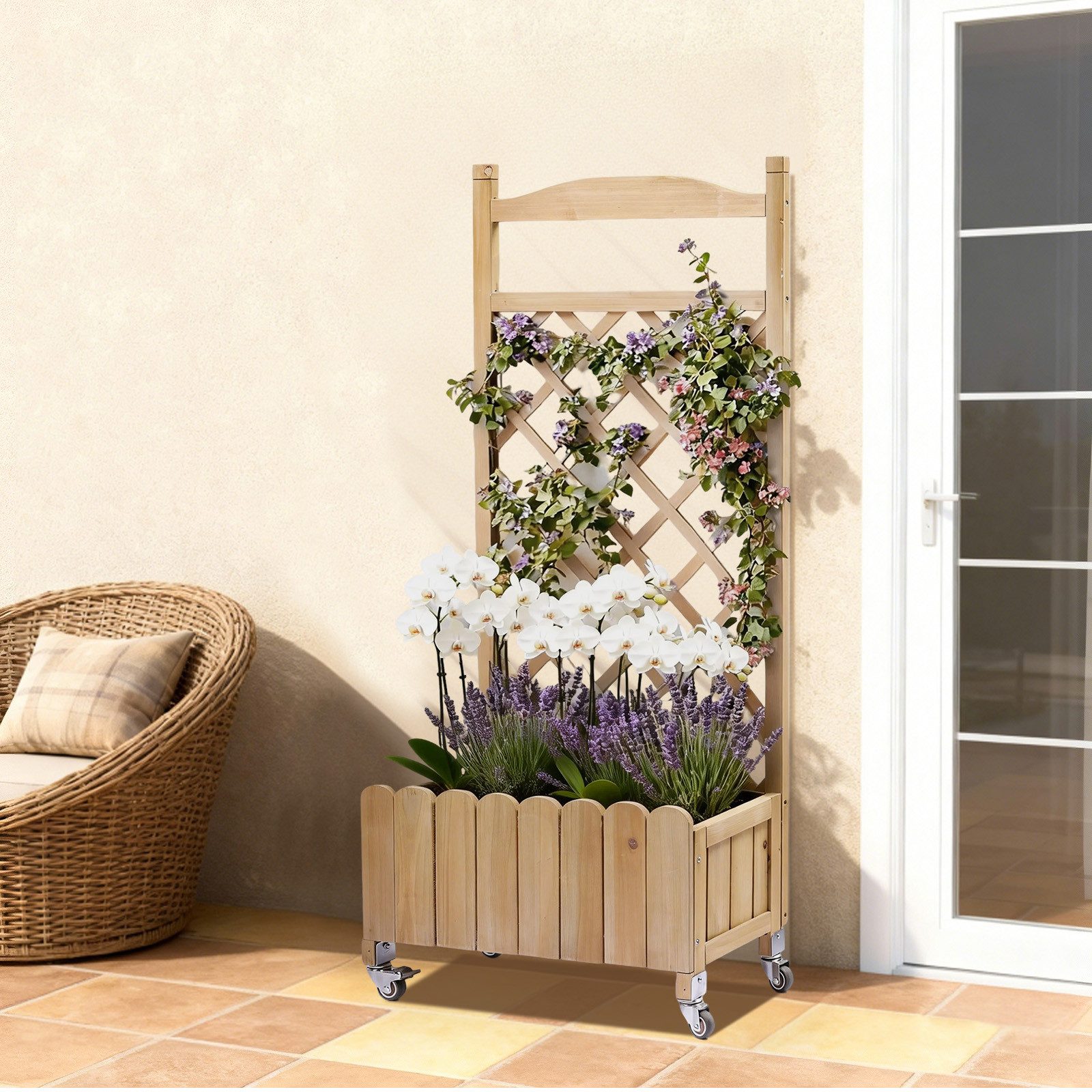 COMHOMA Blumenkasten Rankgitter Pflanzkasten mit Rollen, Holz Hochbeet mit Spalier (2 ST., 1 St., Farbe und Menge sind optional), wetterbeständiger Pflanzenkübel mit Drainagelöchern