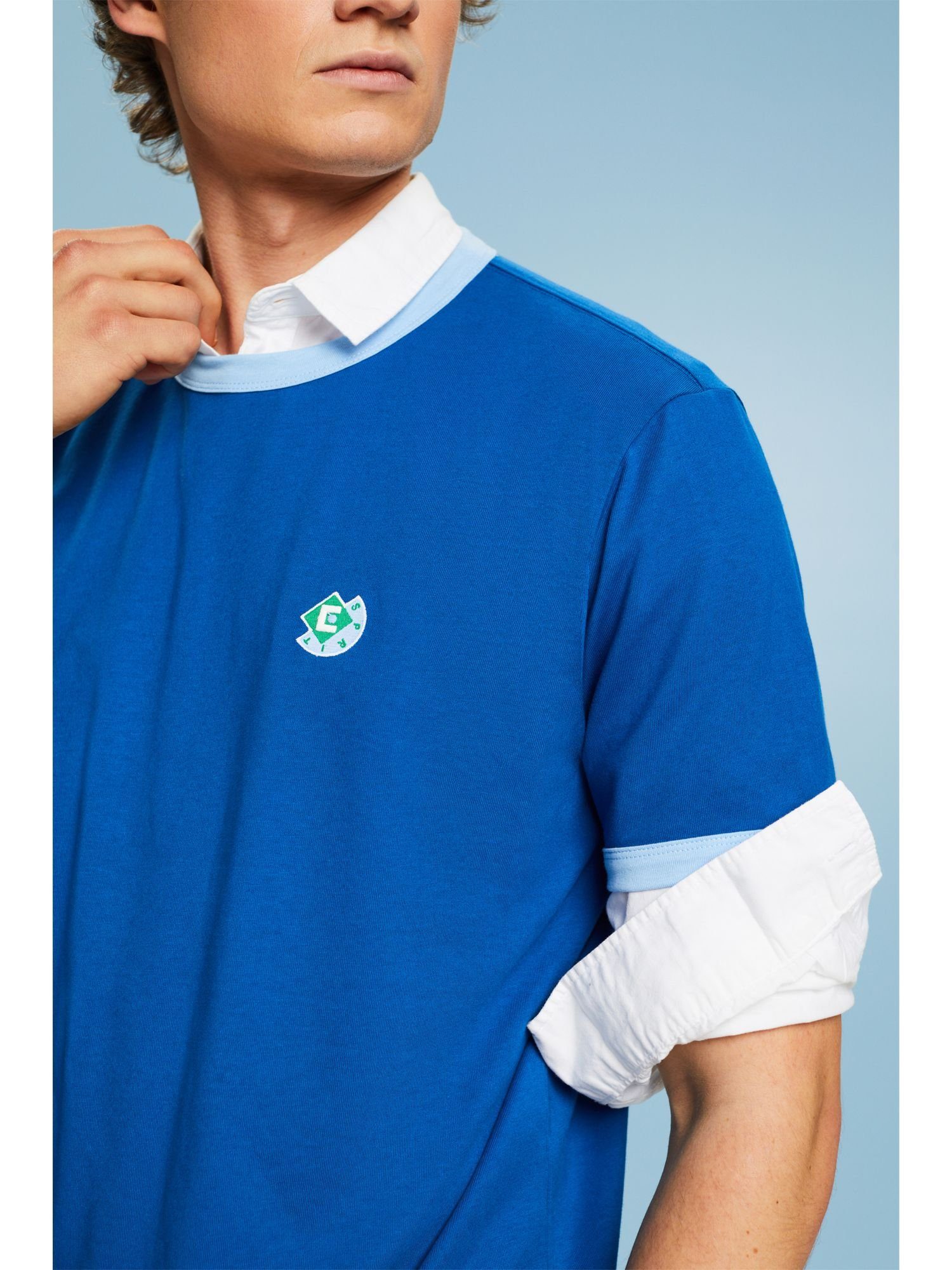 Baumwoll-T-Shirt Esprit Rundhalsausschnitt T-Shirt BLUE Logo BRIGHT mit und (1-tlg)