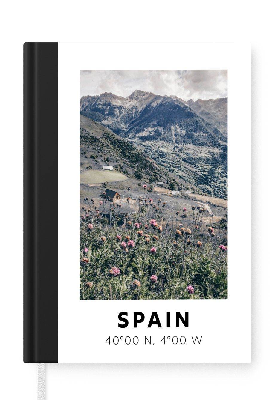 MuchoWow Notizbuch Spanien - Blumen - Berge, Journal, Merkzettel, Tagebuch, Notizheft, A5, 98 Seiten, Haushaltsbuch