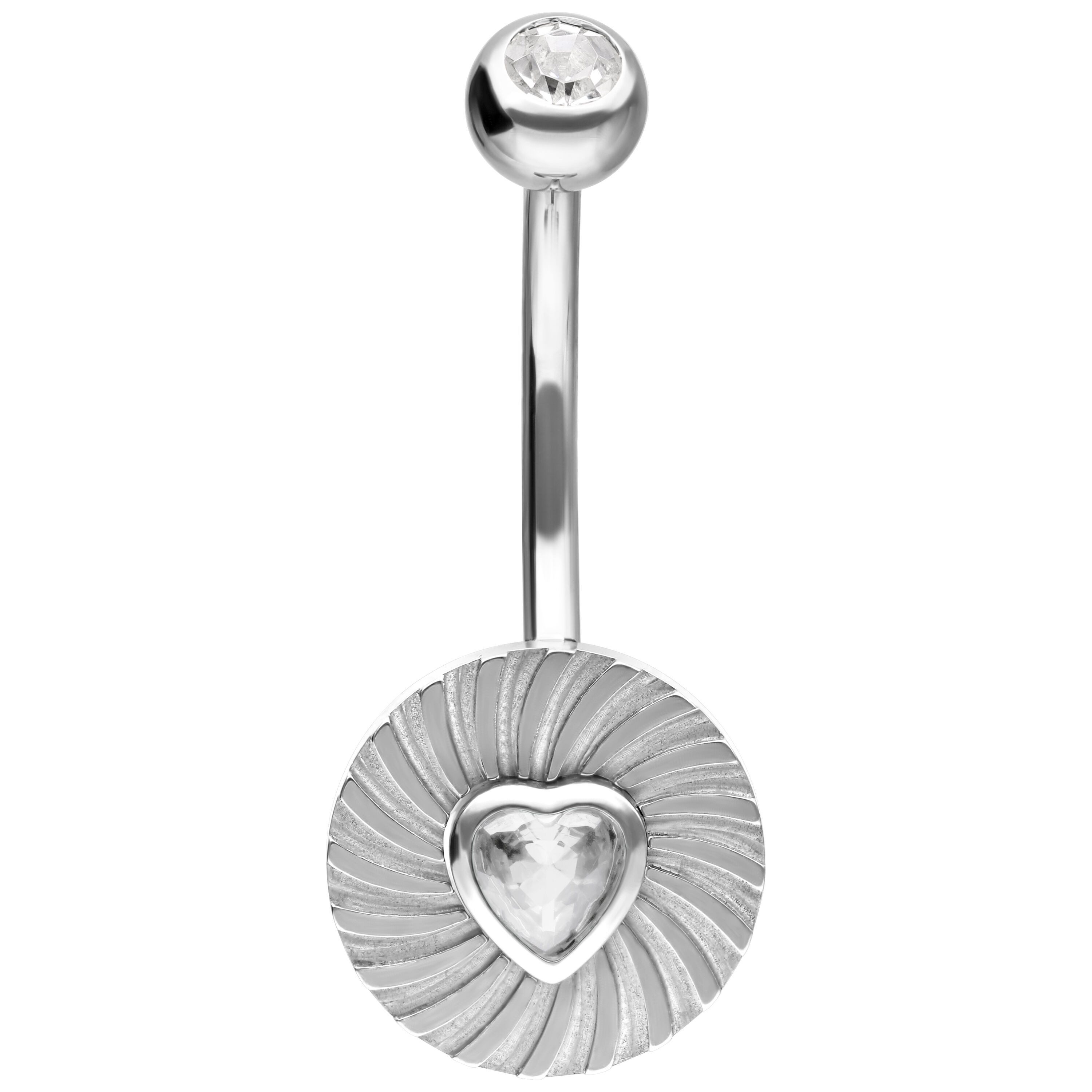 Wildcat Bauchnabelpiercing Riffled Heart Bananabell für Bauchnabel, 1 Stück, Titan Grad 23 - wasserfest, hautverträglich, Silber-Kristallklar