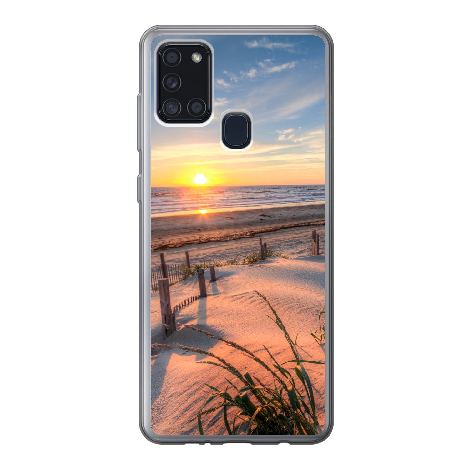 MuchoWow Handyhülle für Samsung Galaxy A21s Strand - Meer - Düne - Sonnenuntergang - Lands, Smartphone-Bumper, Print, Handy Schutzhülle Dünn