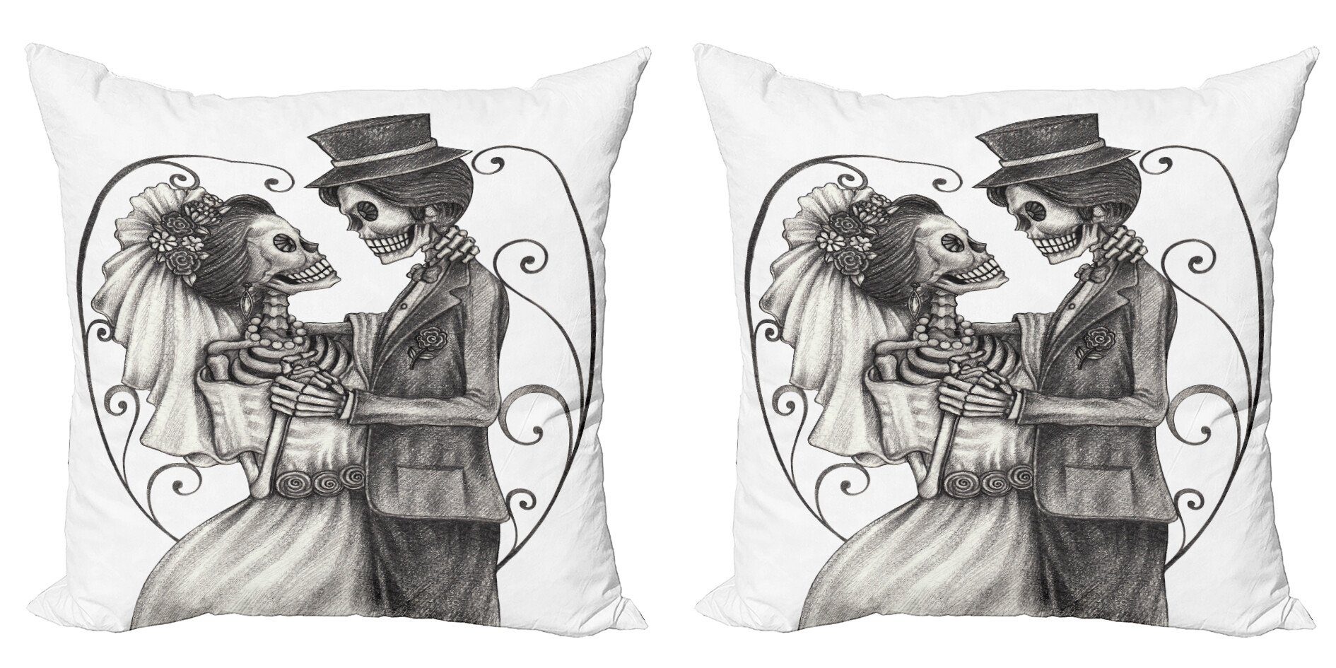 Kissenbezüge Modern Accent Doppelseitiger Digitaldruck, Abakuhaus (2 Stück), Romantik Skeleton Heirat