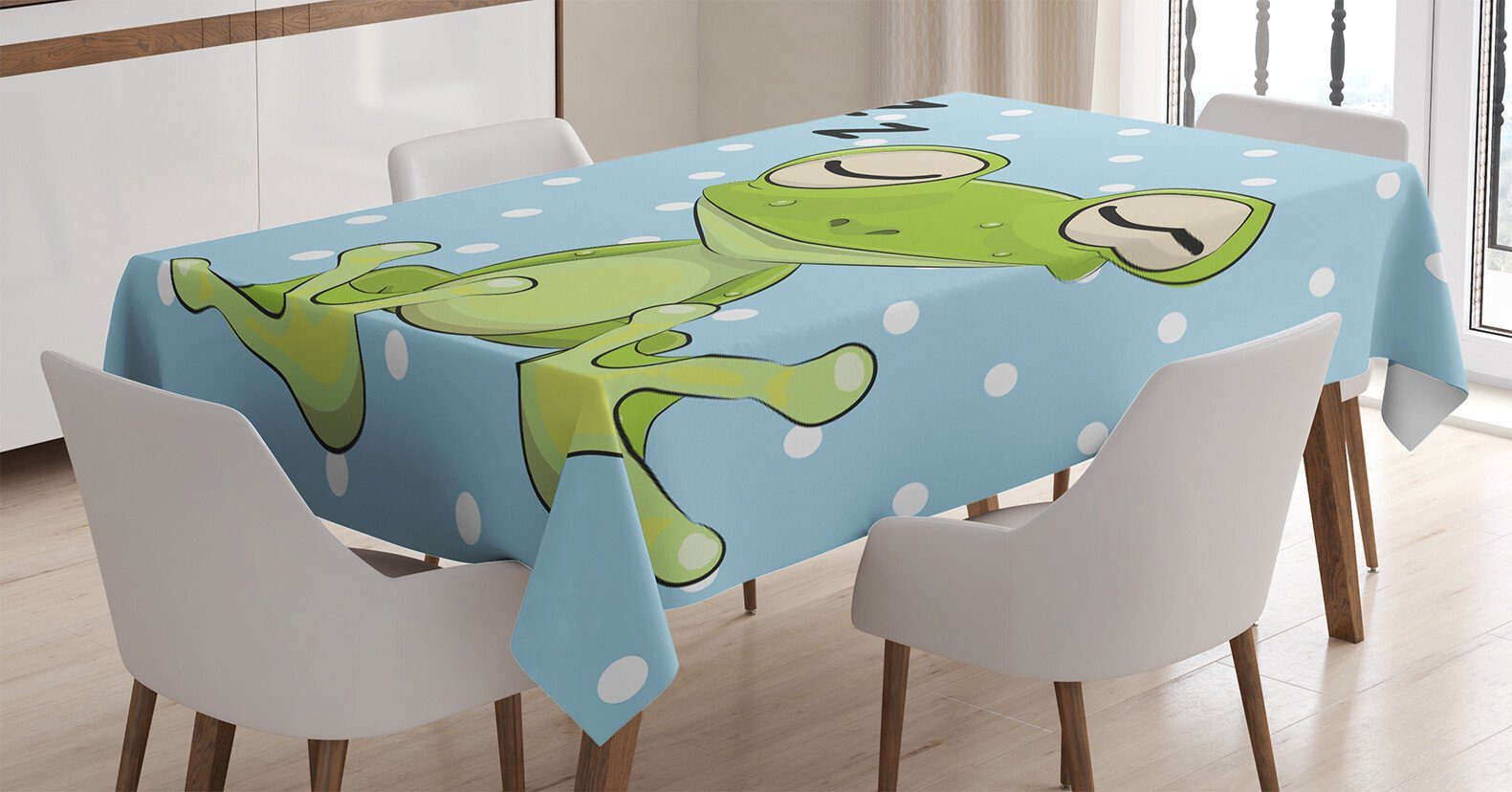 Abakuhaus Tischdecke Farbfest Waschbar Für den Außen Bereich geeignet Klare Farben, Karikatur Frog Prince Tupfen
