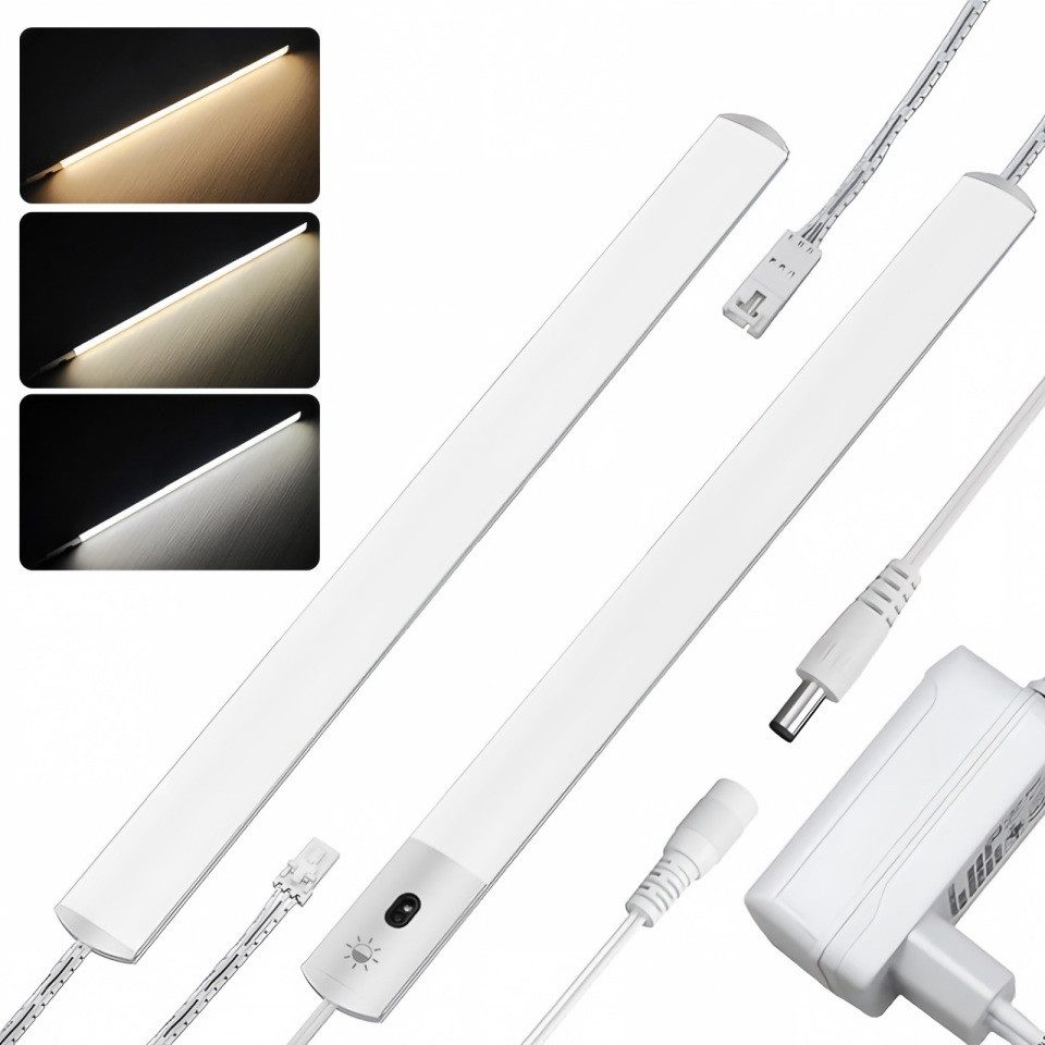 Futicare LED Unterbauleuchte Küche 2er-Set, ultraflach 8 mm, mit Handsensor, 3 Farbtemperaturen, dimmbar, 2800K/4000K/6500K, 2×40 cm, Netzbetrieb