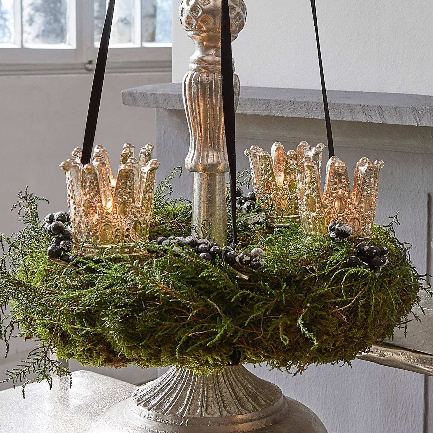 Mirabeau Adventskranz Steckwindlicht 4er Set Melina antiksilber günstig online kaufen