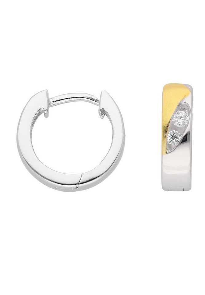Adelia´s Paar Ohrhänger 925 Silber Ohrringe Creolen mit Zirkonia Ø 13,4 mm,  mit Zirkonia Silberschmuck für Damen