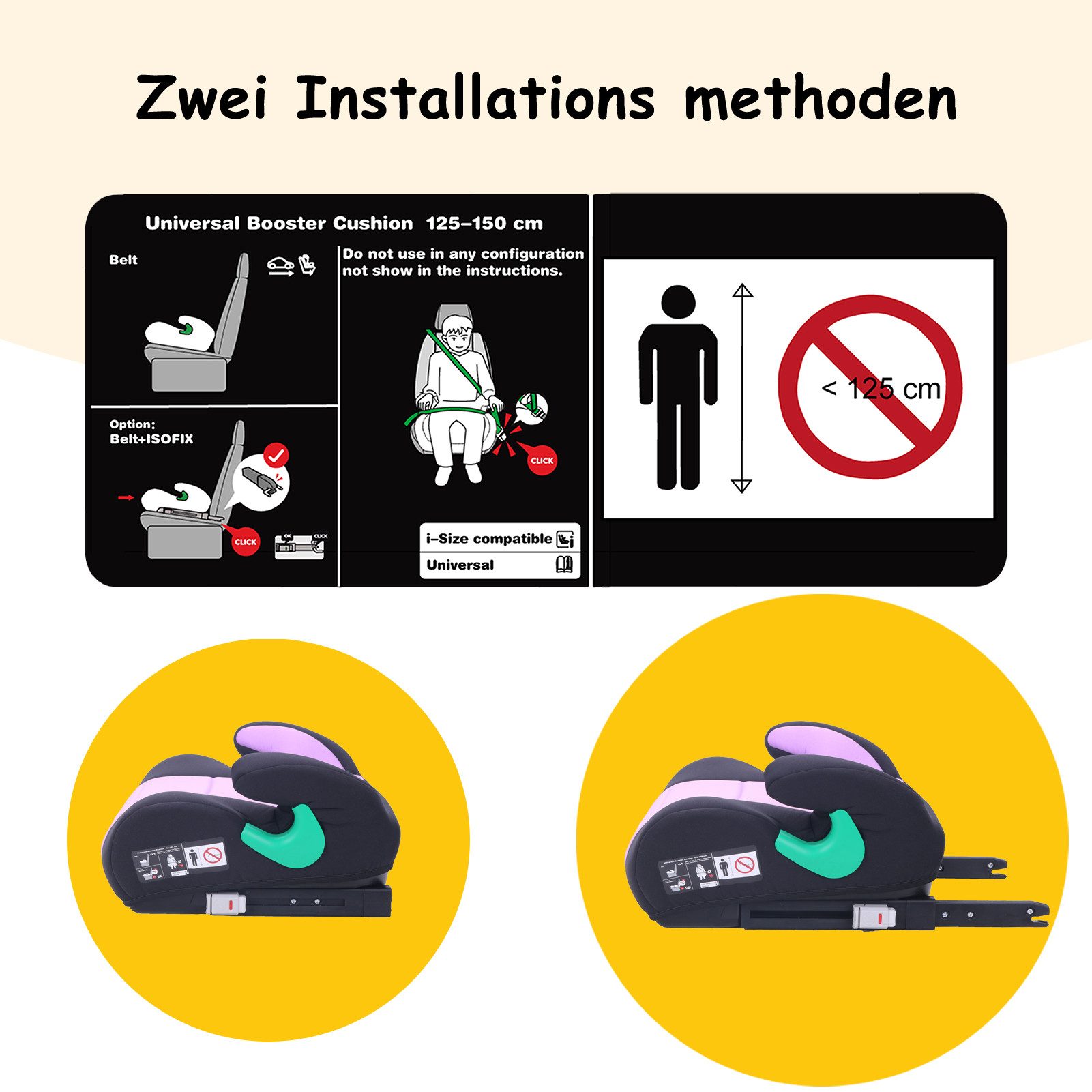 Yalion Kindersitzerhöhung YALION Kindersitzerhöhung mit ISOFIX ECE R129 (i-Size) für Kinder, ab: ca.6Jahren, bis: 10Jahren, (3-Punkt-Gurt), i-Size Sitzerhöhunge – Bild 5 von 5