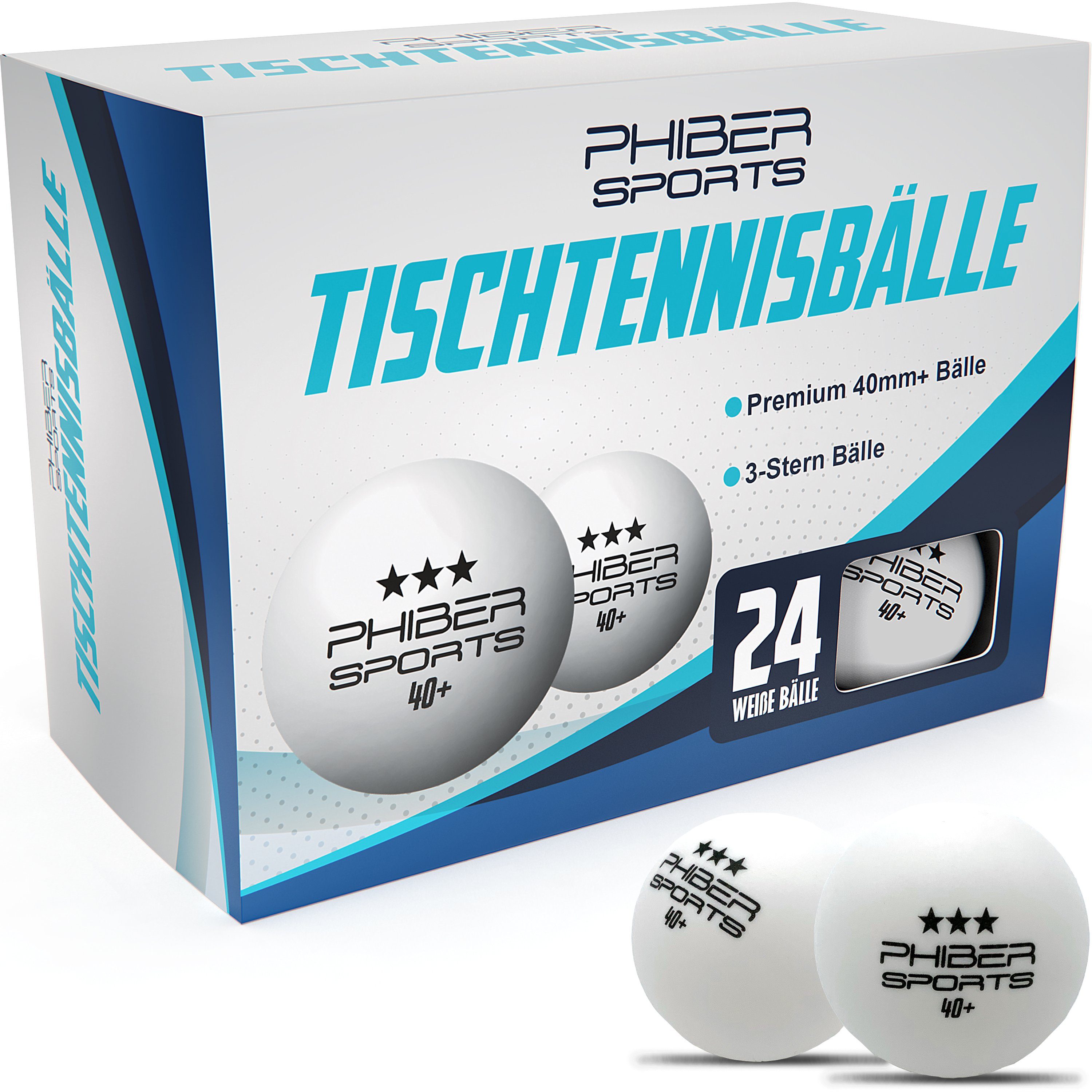 PHIBER-SPORTS Tischtennisball Weiß 3 Stern [24 Stück] - Ideal für Anfänger, Familien und Profis (Set, 24-St., 24 weiße 3 STERN Tischtennisbälle), Nach Wettbewerbsrichtlinien produziert
