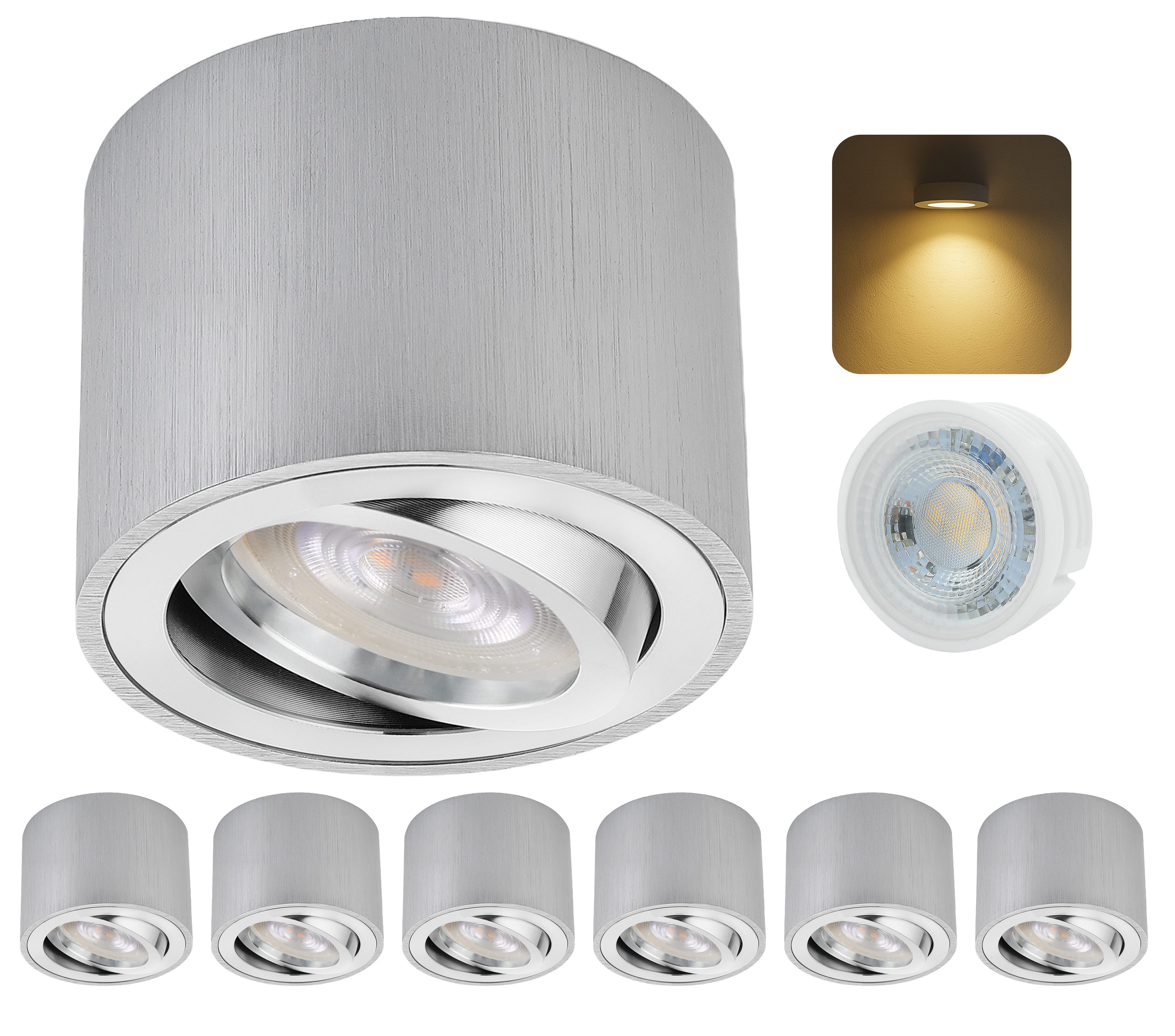Sweet LED LED Накладной прожектор 6er Set flache LED Aufbauspots - rund & schwenkbar, 5 W, 230V, LED wechselbar, Warmweiß, LED Deckenlampe, Deckenspot, Deckenstrahler