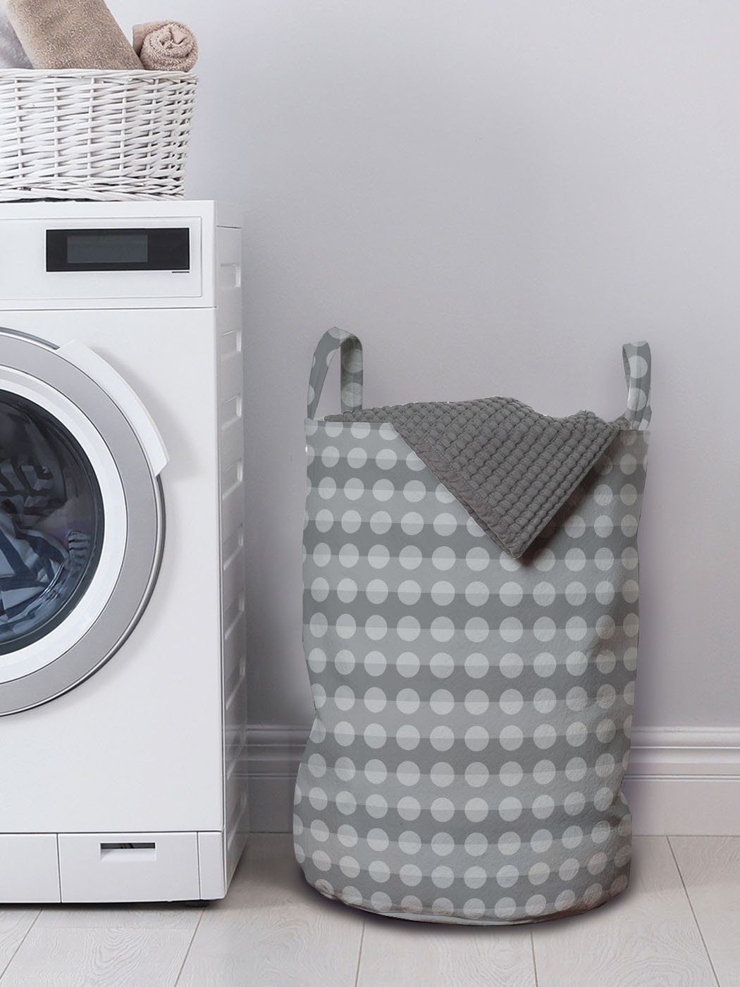 Waschsalons, mit Tupfen Abstrakt Stripes Wäschesäckchen Kunst Wäschekorb Kordelzugverschluss Abakuhaus Griffen für