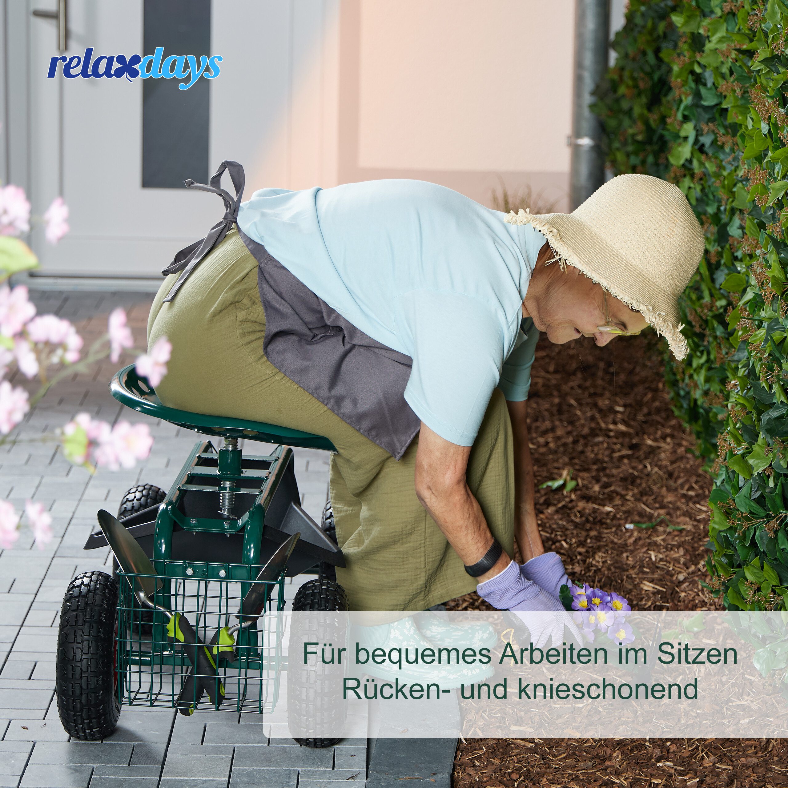 relaxdays Rollsitz Fahrbarer Gartensitz mit Stauraum (1 St), grün – Bild 2 von 5
