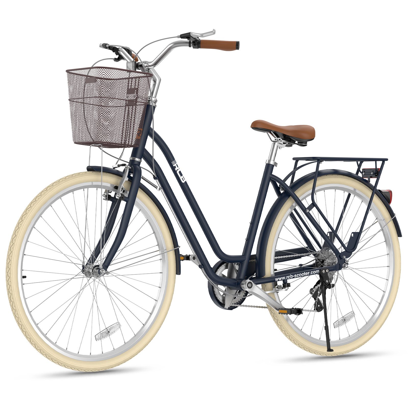 RCB Cityrad GK6 28 Zoll Damenfahrrad mit Aluminiumrahmen, V-Bremsen vorne & hinten, 6 Gang, Kettenschaltung, Fahrradkorb mit 5 kg Traglast und Gepäckträger mit 25 kg Traglast