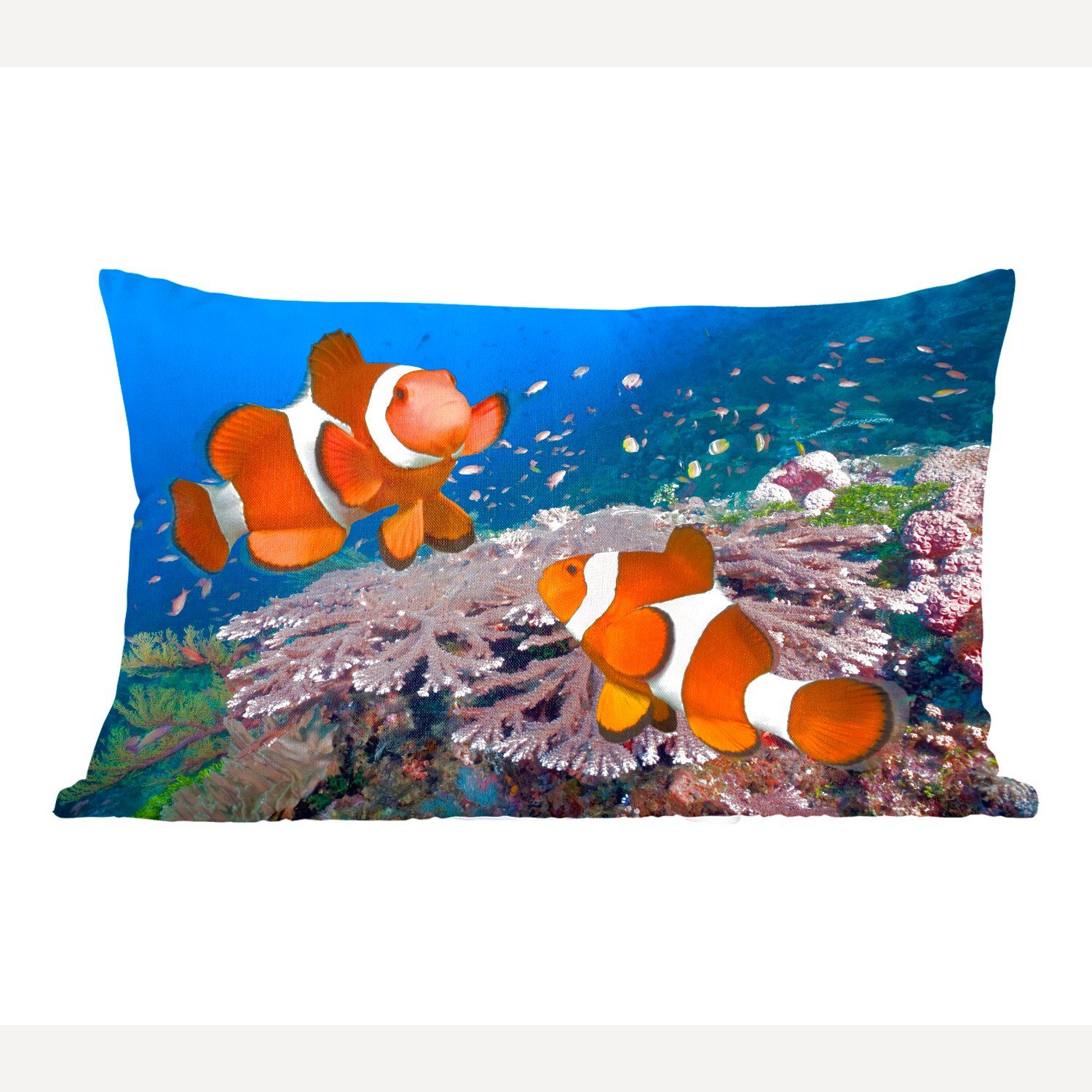 MuchoWow Dekokissen Zwei Clownfische vor einem Riff, Wohzimmer Dekoration, Zierkissen, Dekokissen mit Füllung, Schlafzimmer