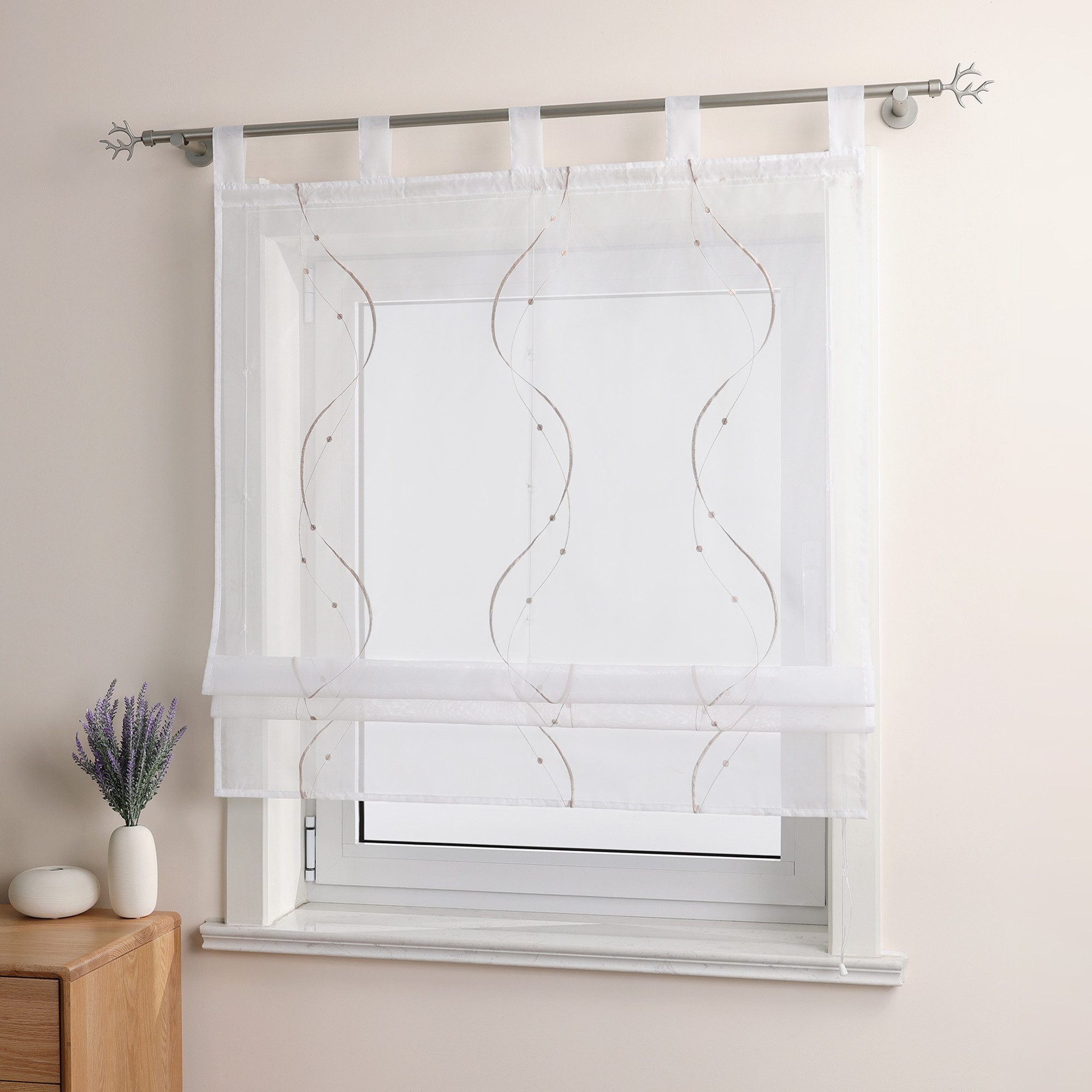 Joyswahl Raffrollo, mit Schlaufen, Ösenrollo Modern Bestickt für Küche Wohn günstig online kaufen