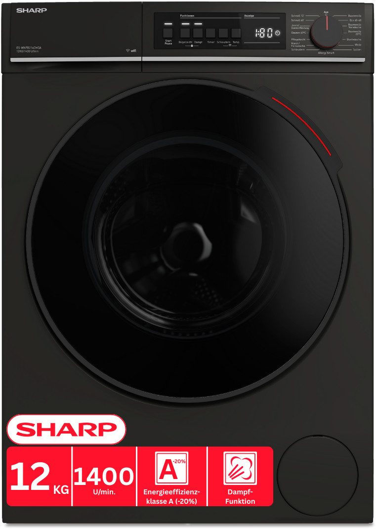Sharp Waschmaschine ES-WNFB214CMDA-DE, 12 kg, 1400 U/min, 12kg / +WIFI / A-20% / Steam