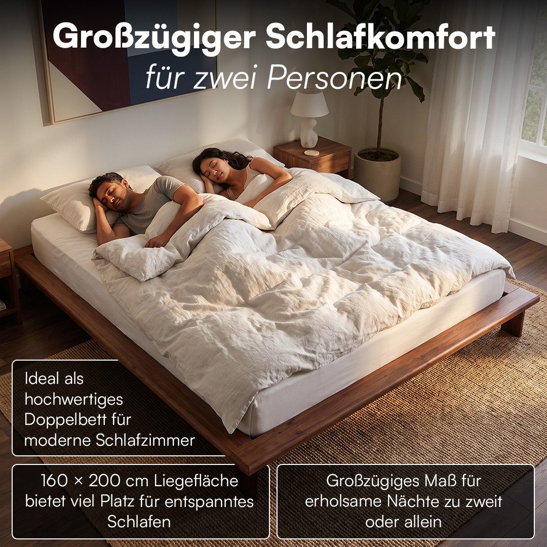 skølm Futonbett Skald aus Massivholz Eiche, Holzbett 25 cm hoch (Walnussoptik, 180x200 cm), Massivholzbett lackiert, Doppelbett in 120/140/160x200 cm verfügbar – Bild 5 von 5