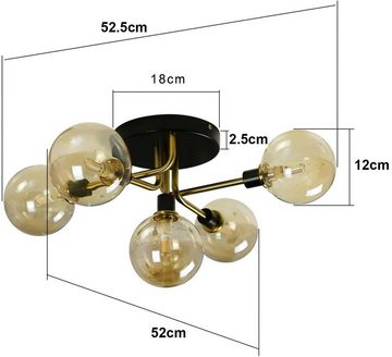 Nettlife LED Deckenleuchte Wohnzimmer Gold 5 Glühbirnen Glaskugeln G9 40W, LED wechselbar, Warmweiß